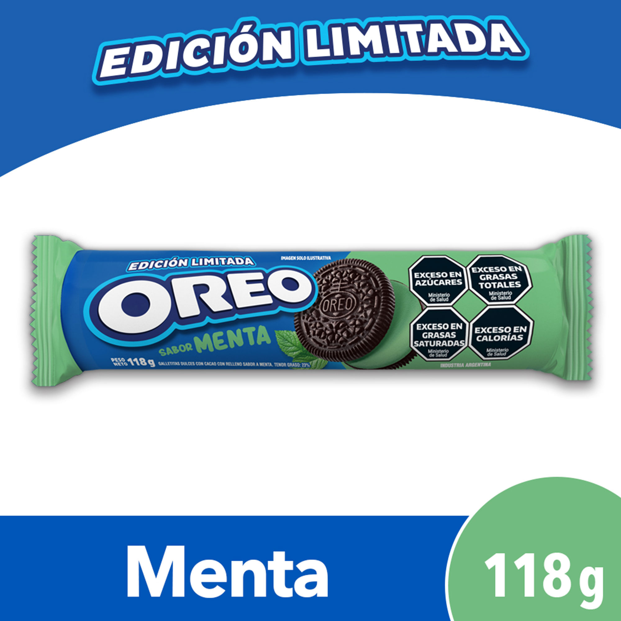 Galletitas Oreo de chocolate rellenas de menta 118 grs