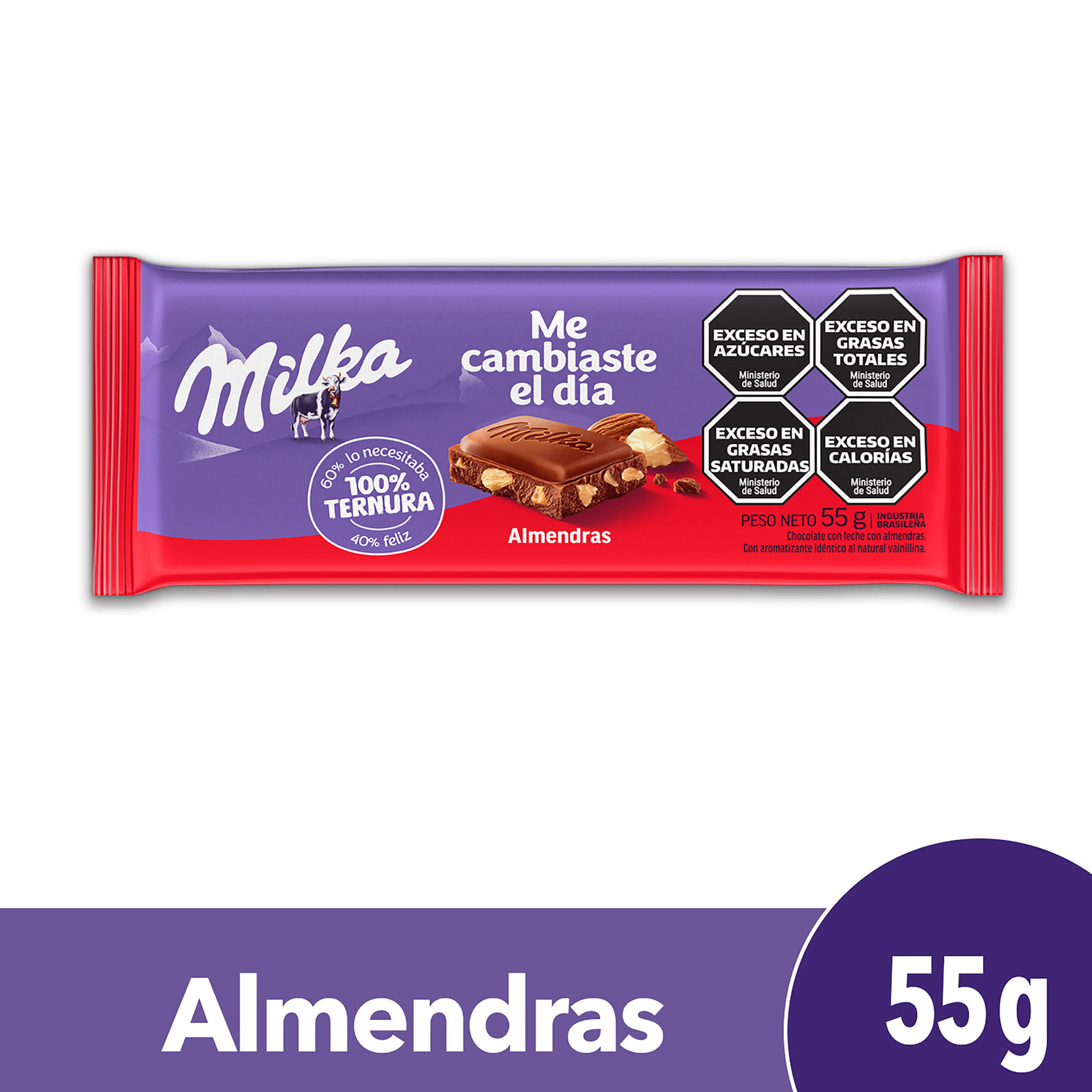 Chocolate Milka con almendras 55 g.