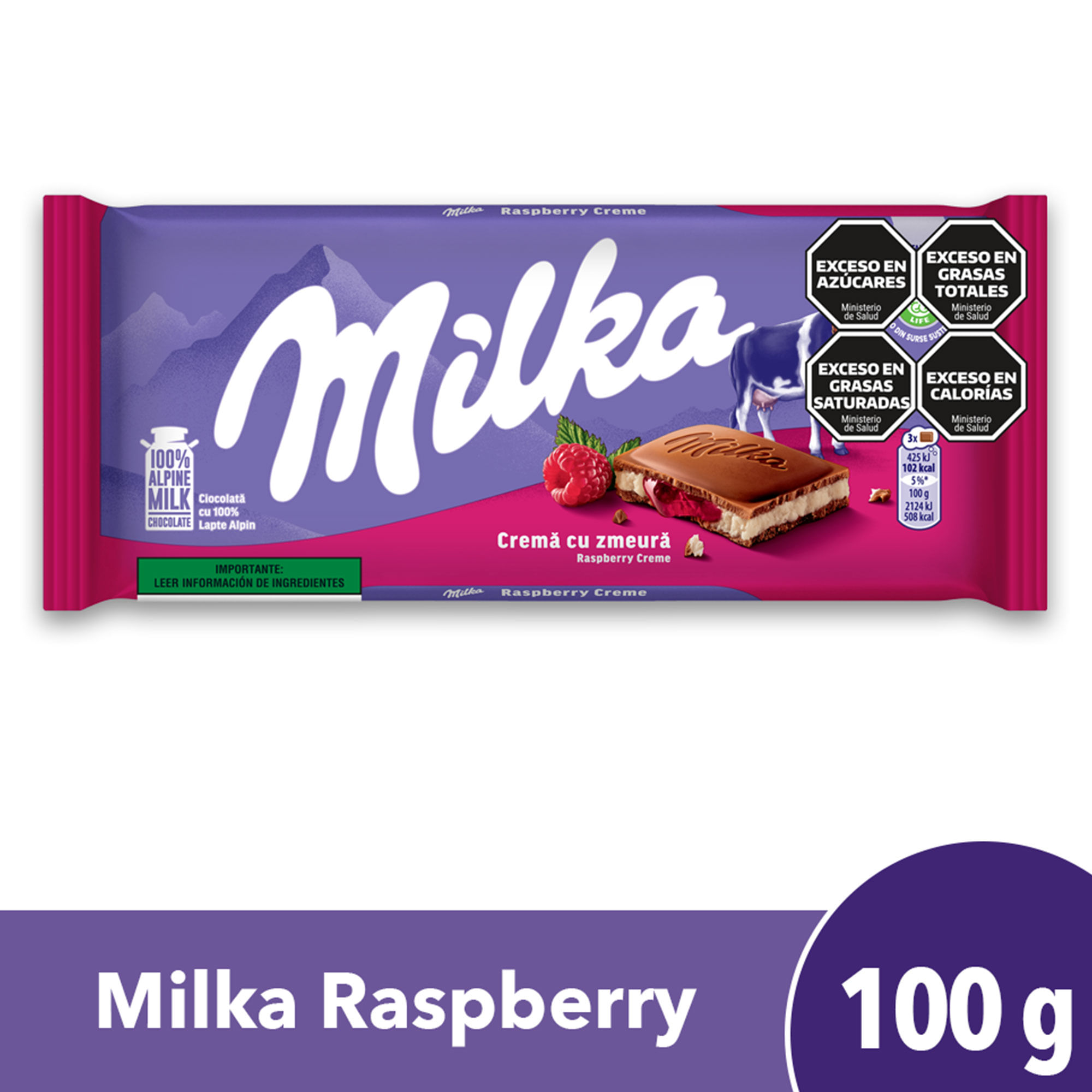 Tableta de chocolate Milka raspberry creme 100 grs