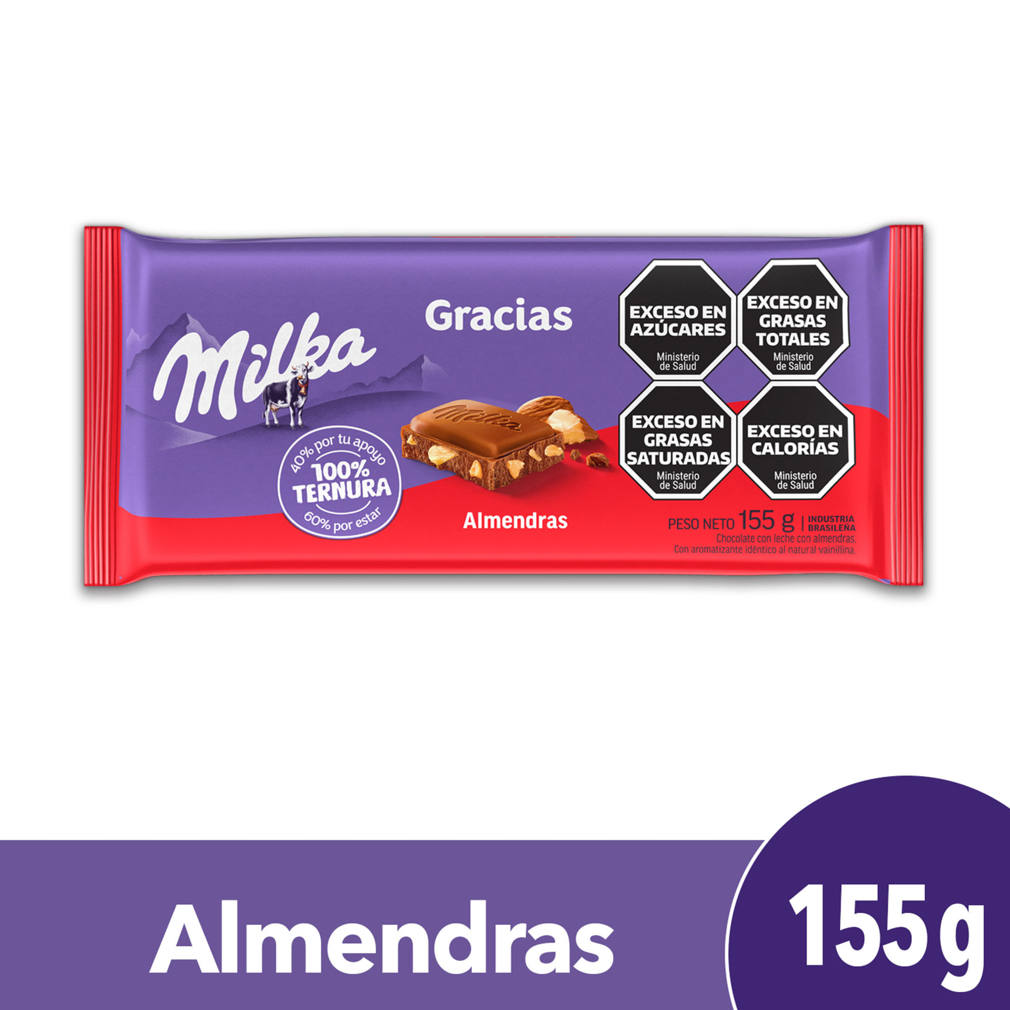 Chocolate Milka con almendras 155 g.