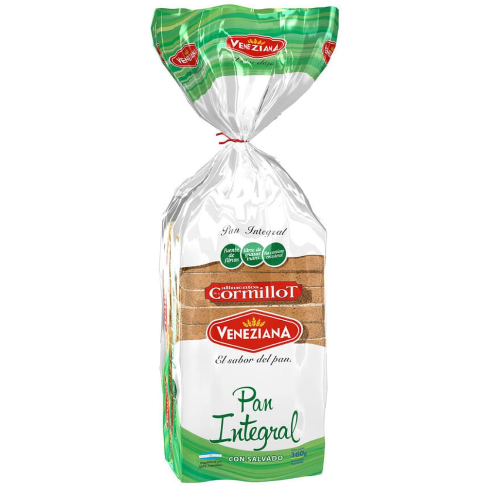 Pan de mesa Veneziana integral con salvado 360 g.