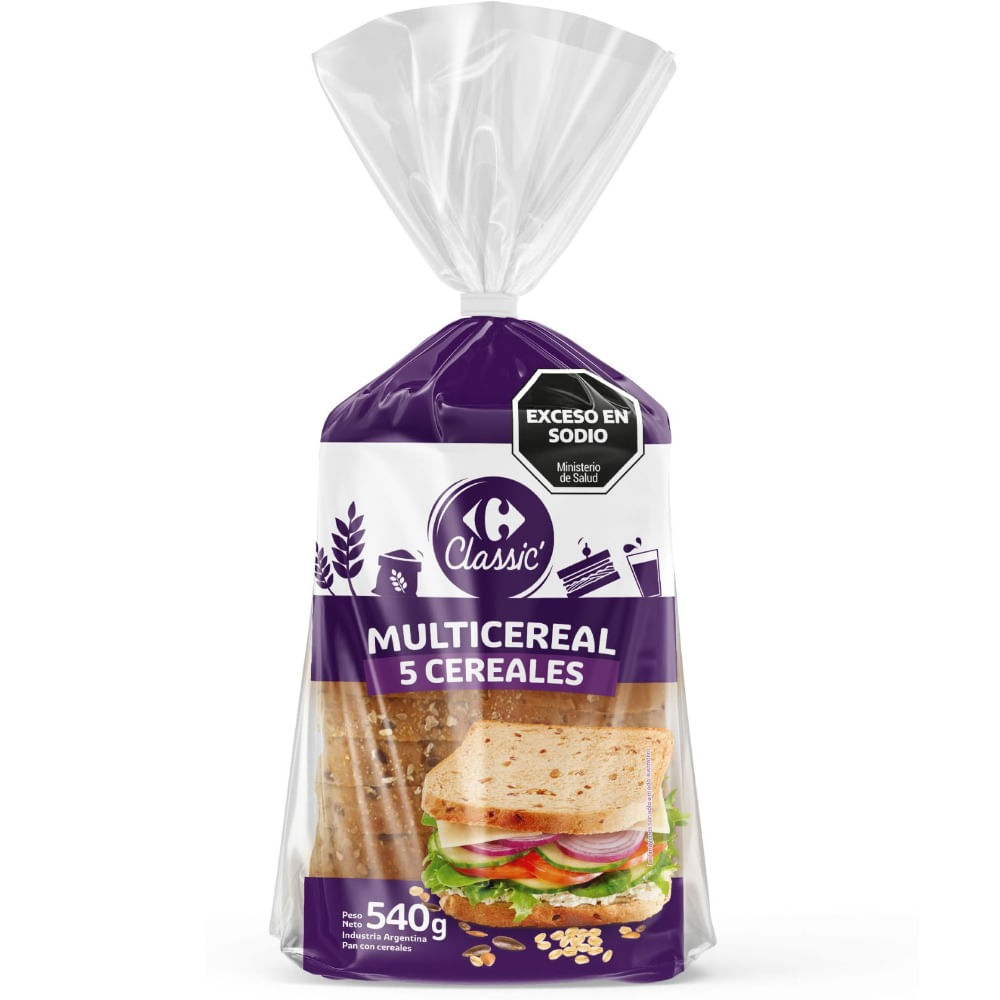 Pan multicereal 5 cereales Carrefour Classic 540 grs