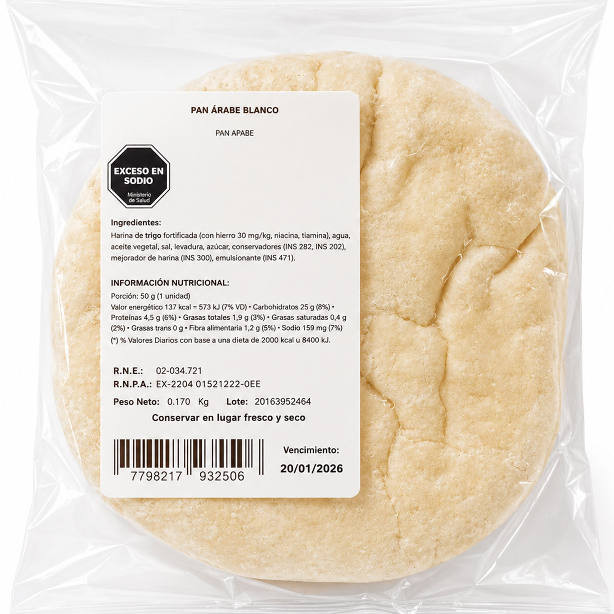 Pan arabe blanco 170 grs