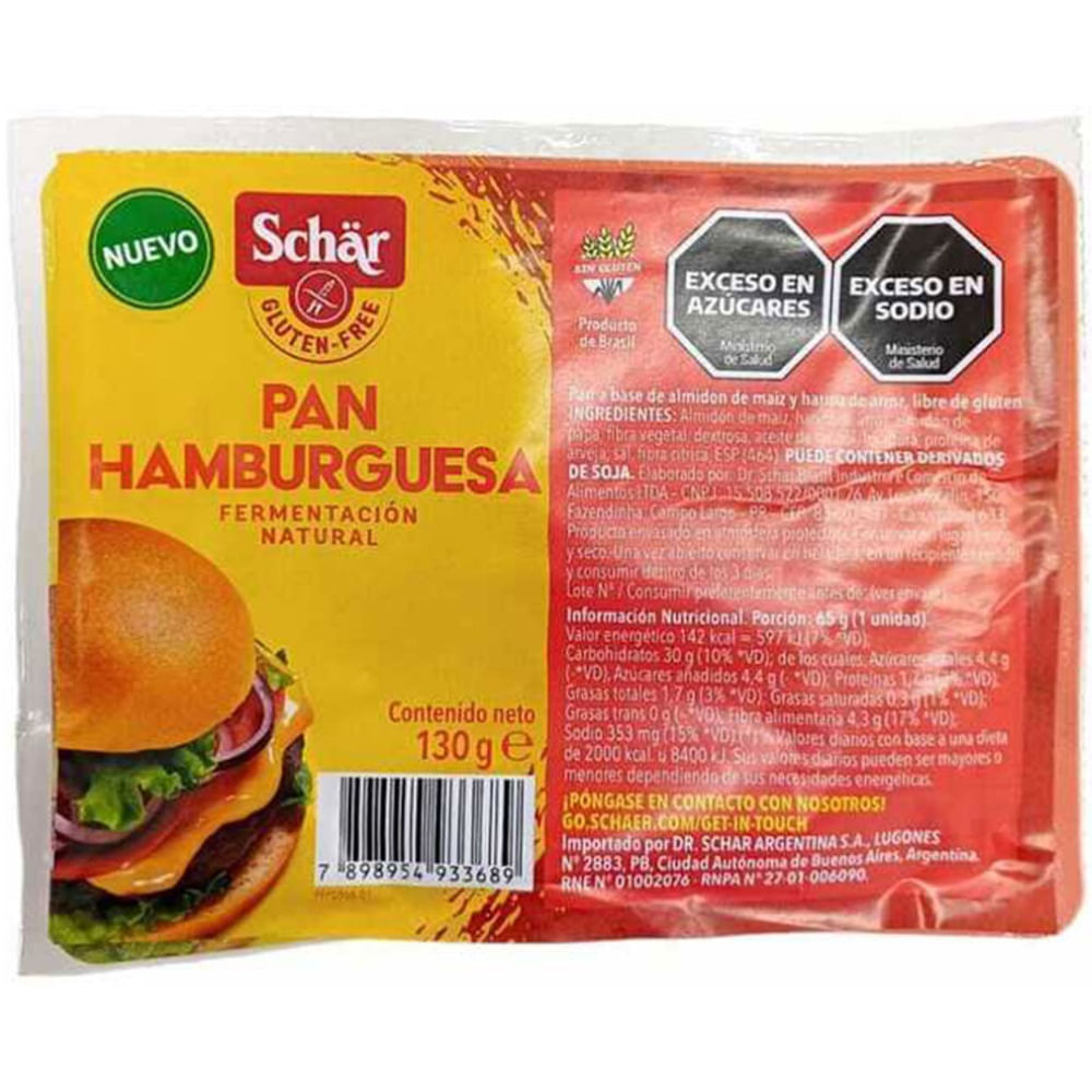 Pan para hamburguesa Schar sin gluten 2 uni