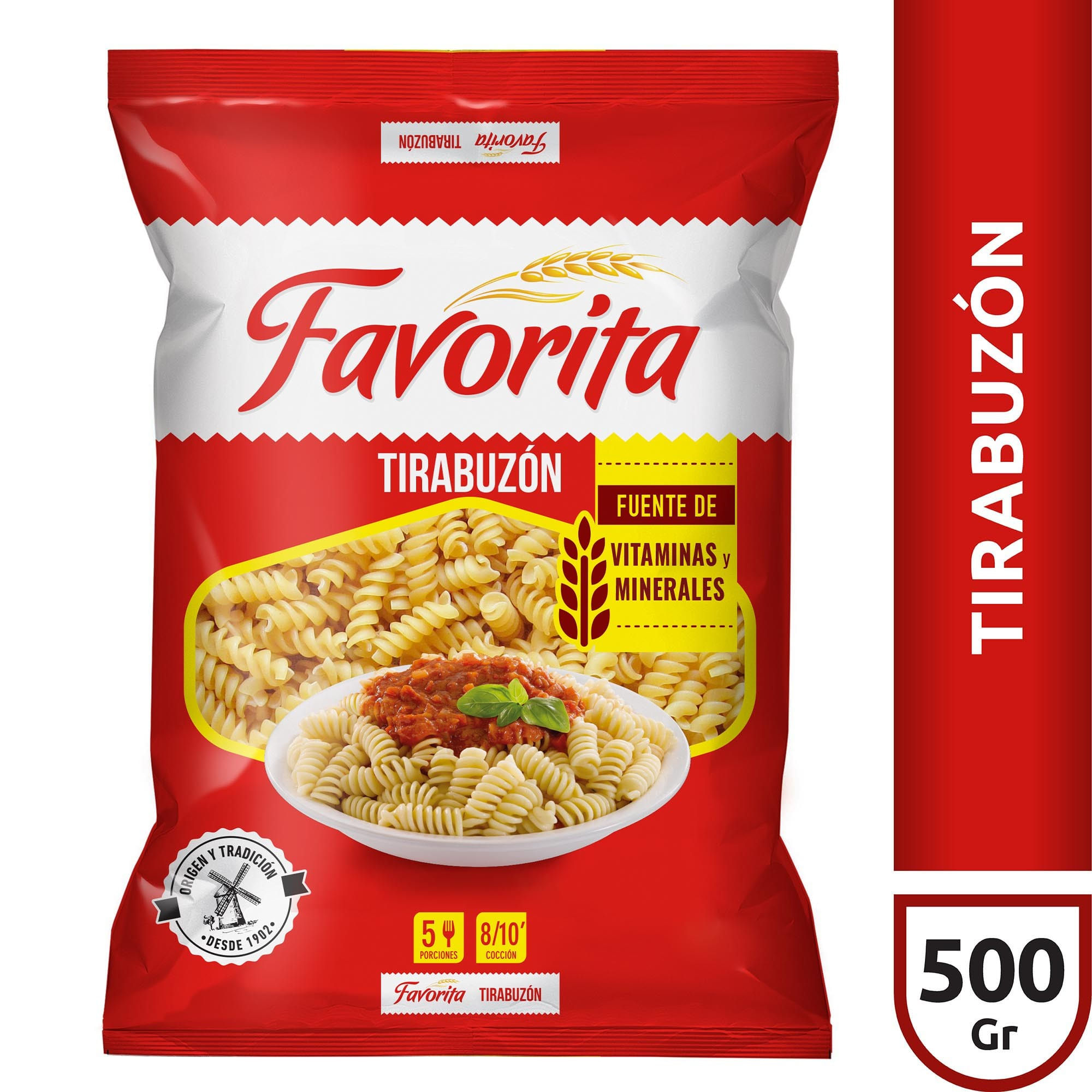 Fideos tirabuzones Favorita fortificado 500 g.