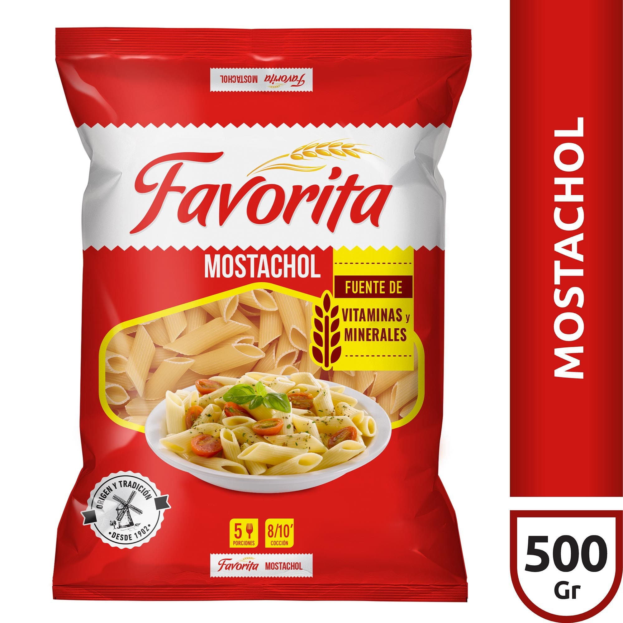 Fideos mostacholes rayados Favorita fortificado 500 g.