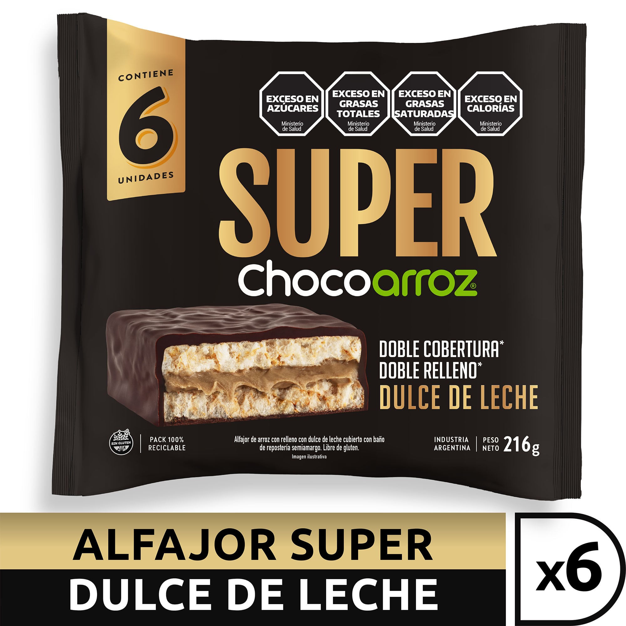 Alfajor de arroz Chocoarroz super dulce de leche x6 36 grs
