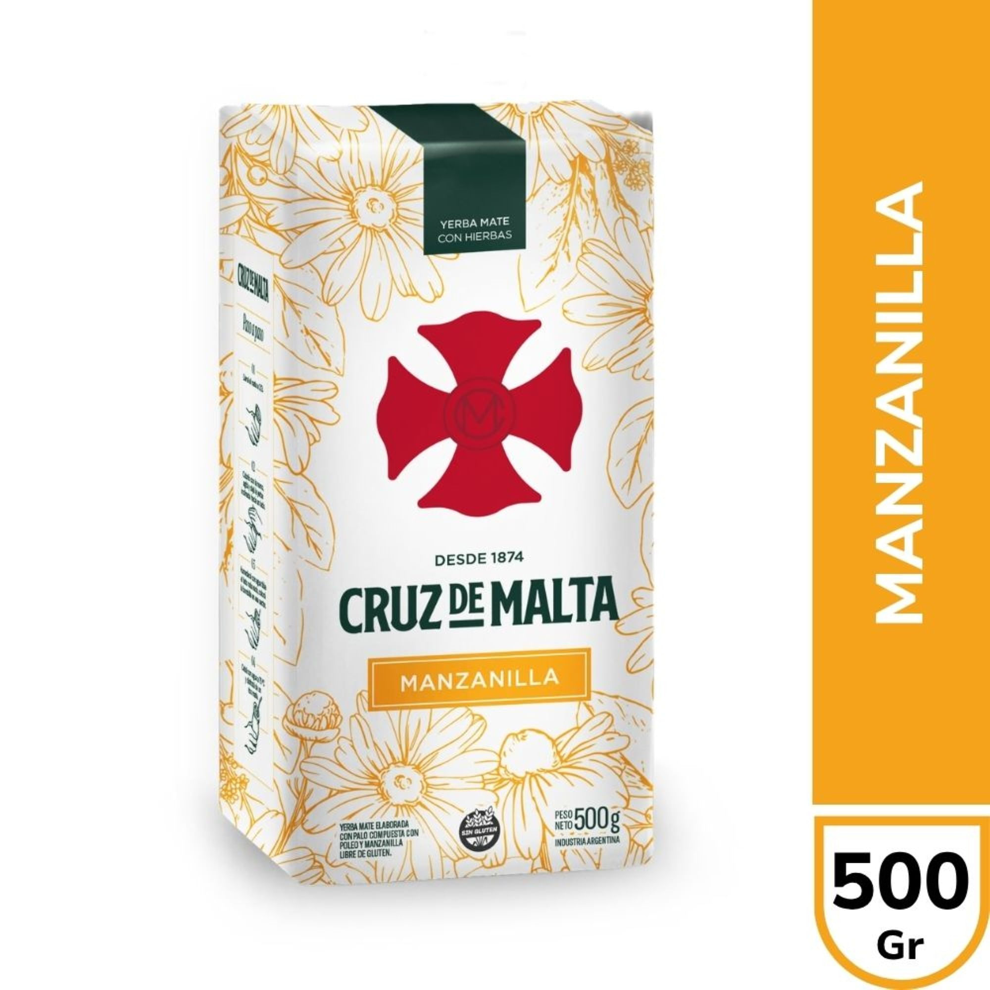 Yerba mate Cruz de Malta manzanilla sin TACC 500 g.
