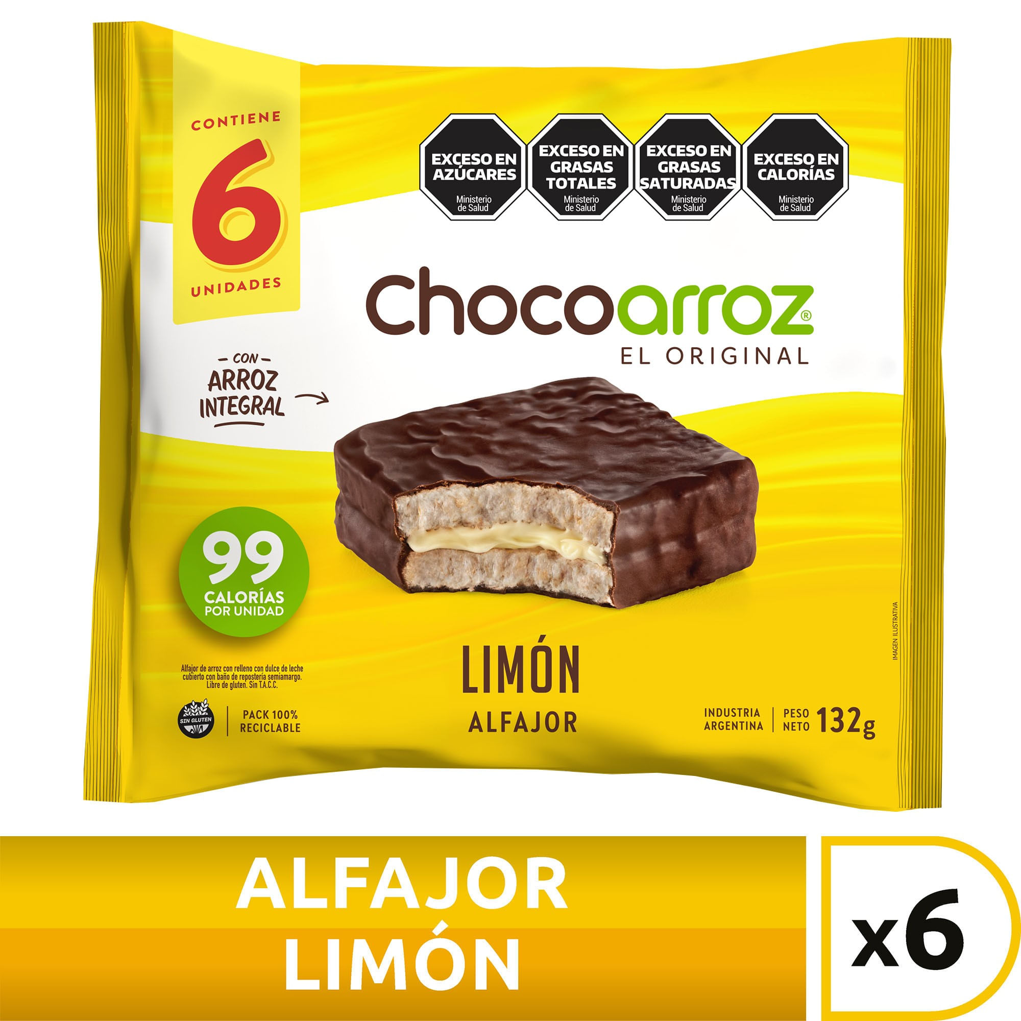 Alfajor arroz limón Gallo snacks chocoarroz 22 g. x 6 uni