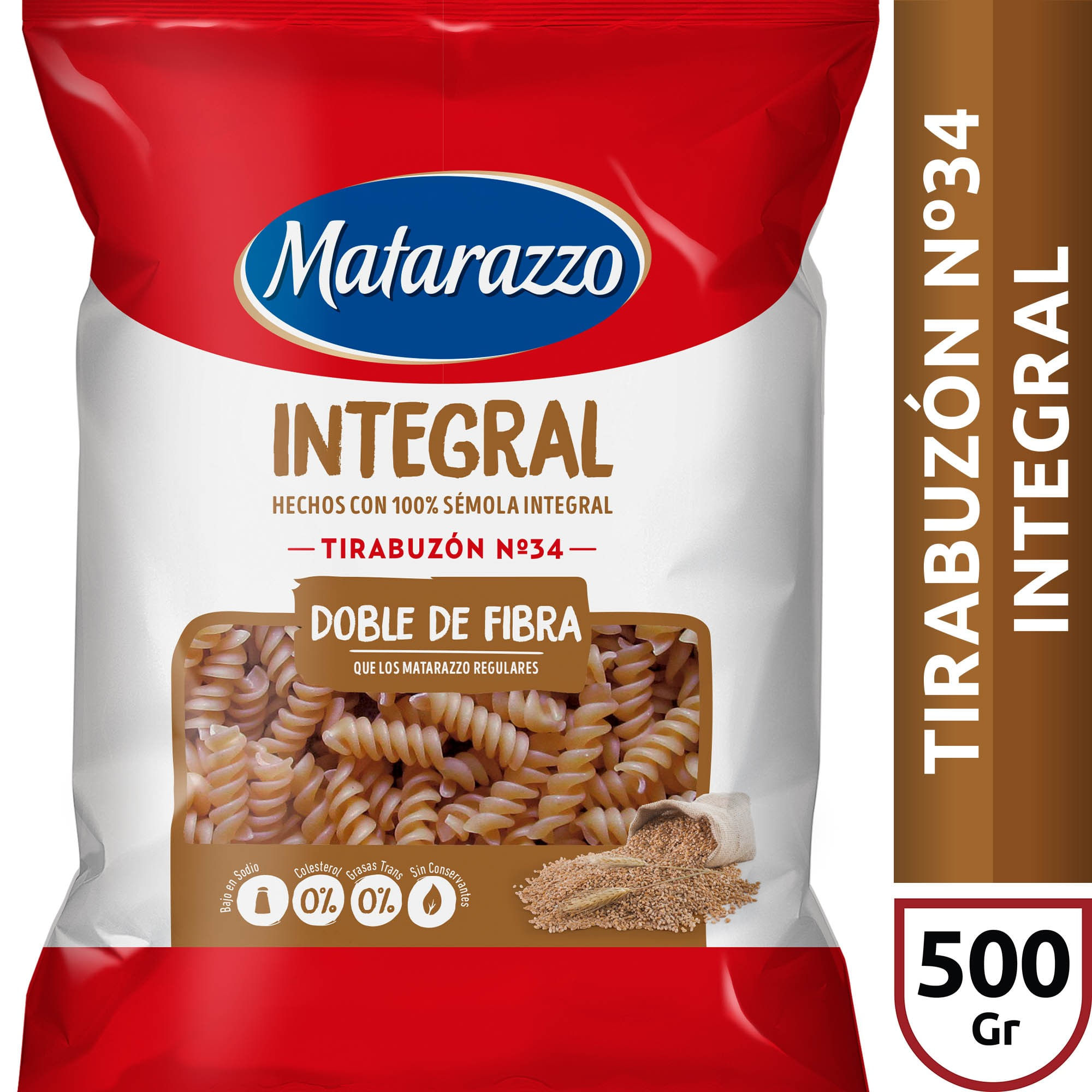Fideos integrales tirabuzon Matarazzo 500 g.