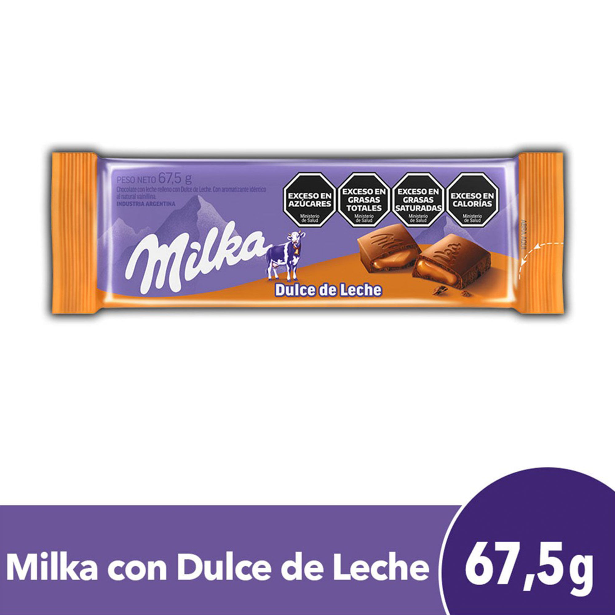 Chocolate Milka relleno dulce de leche 67,5 g.