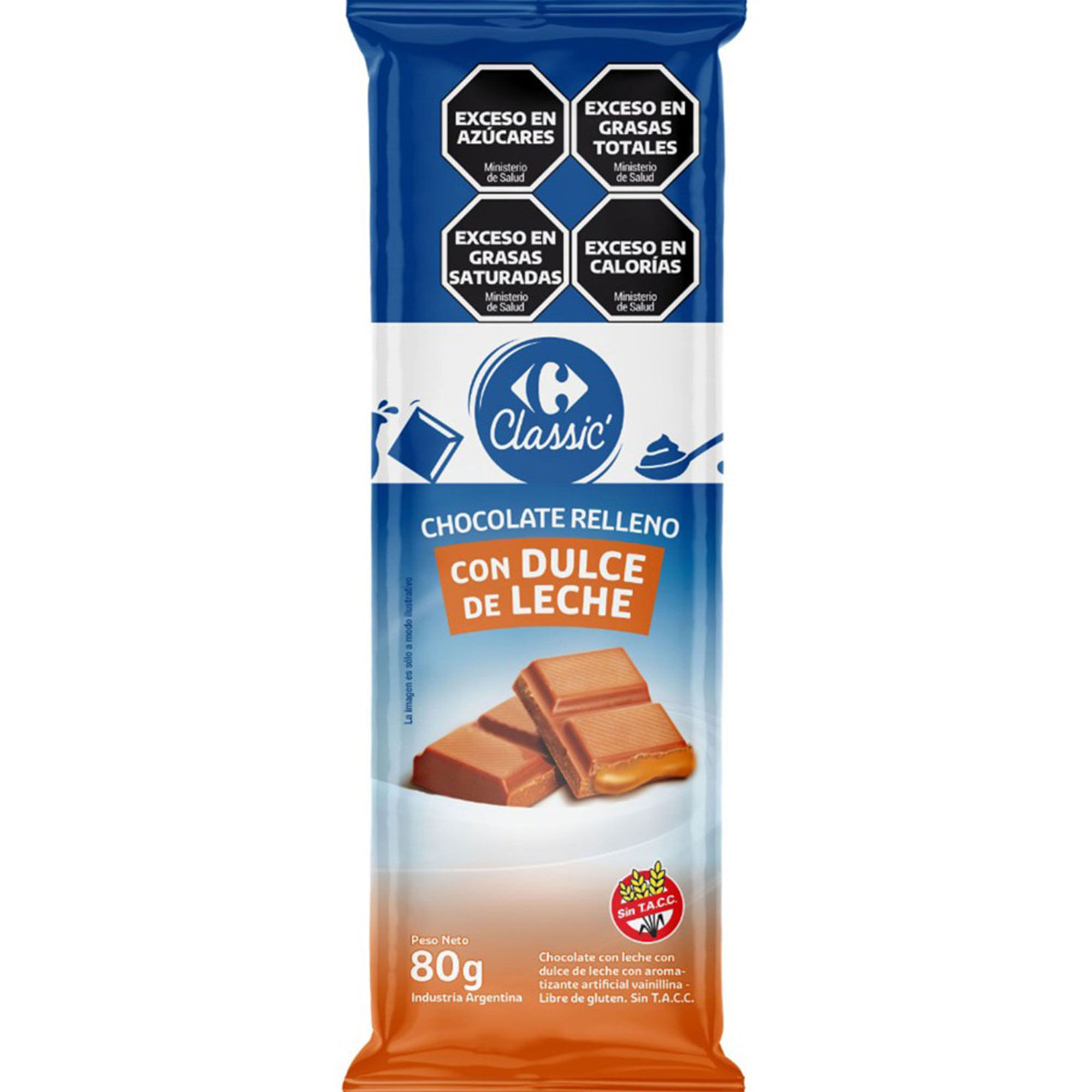 Chocolate Carrefour Classic relleno con dulce de leche 80 g.
