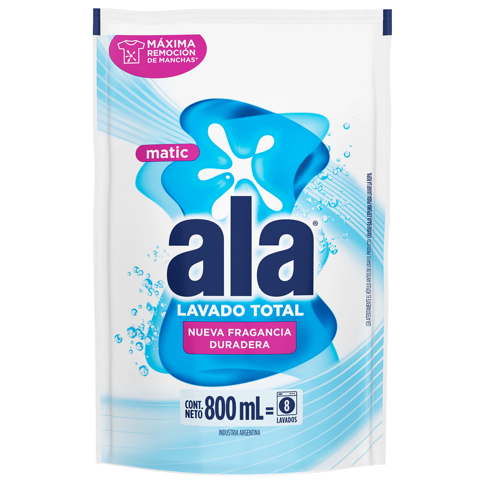 Jabón Líquido Ala Matic Máxima Remoción 800 ml