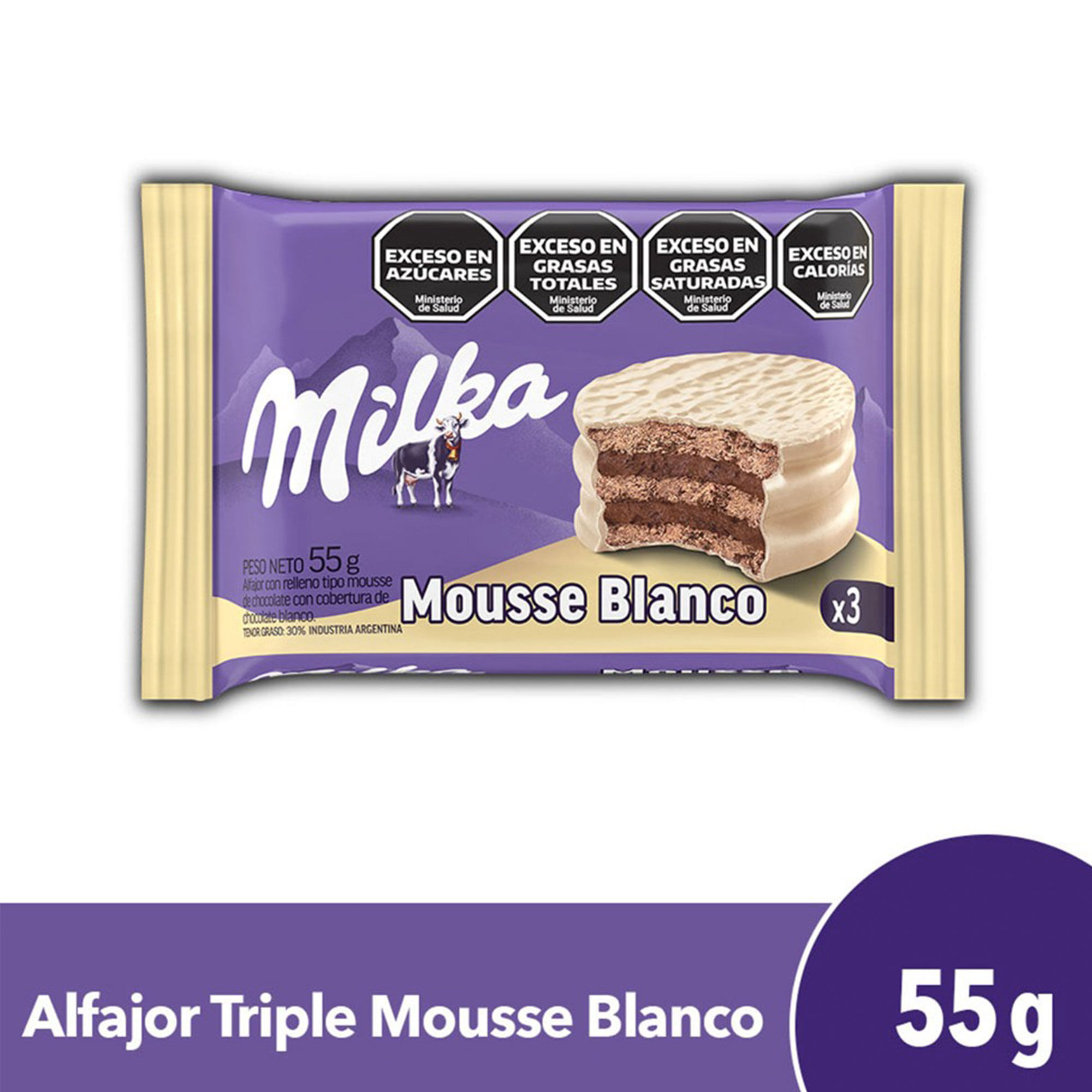 Alfajor triple Milka mousse blanco 55 g.
