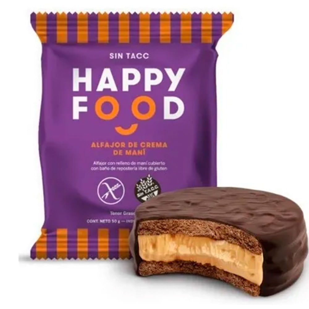 Alfajor Happy food relleno de mani sin tacc 3x 50 g.