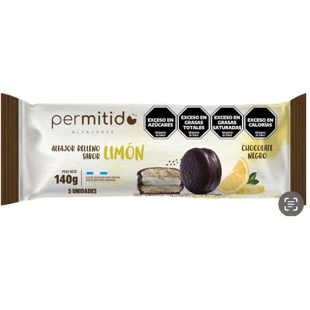 Alfajores de chocolate Permitido relleno de limón x5 140 grs