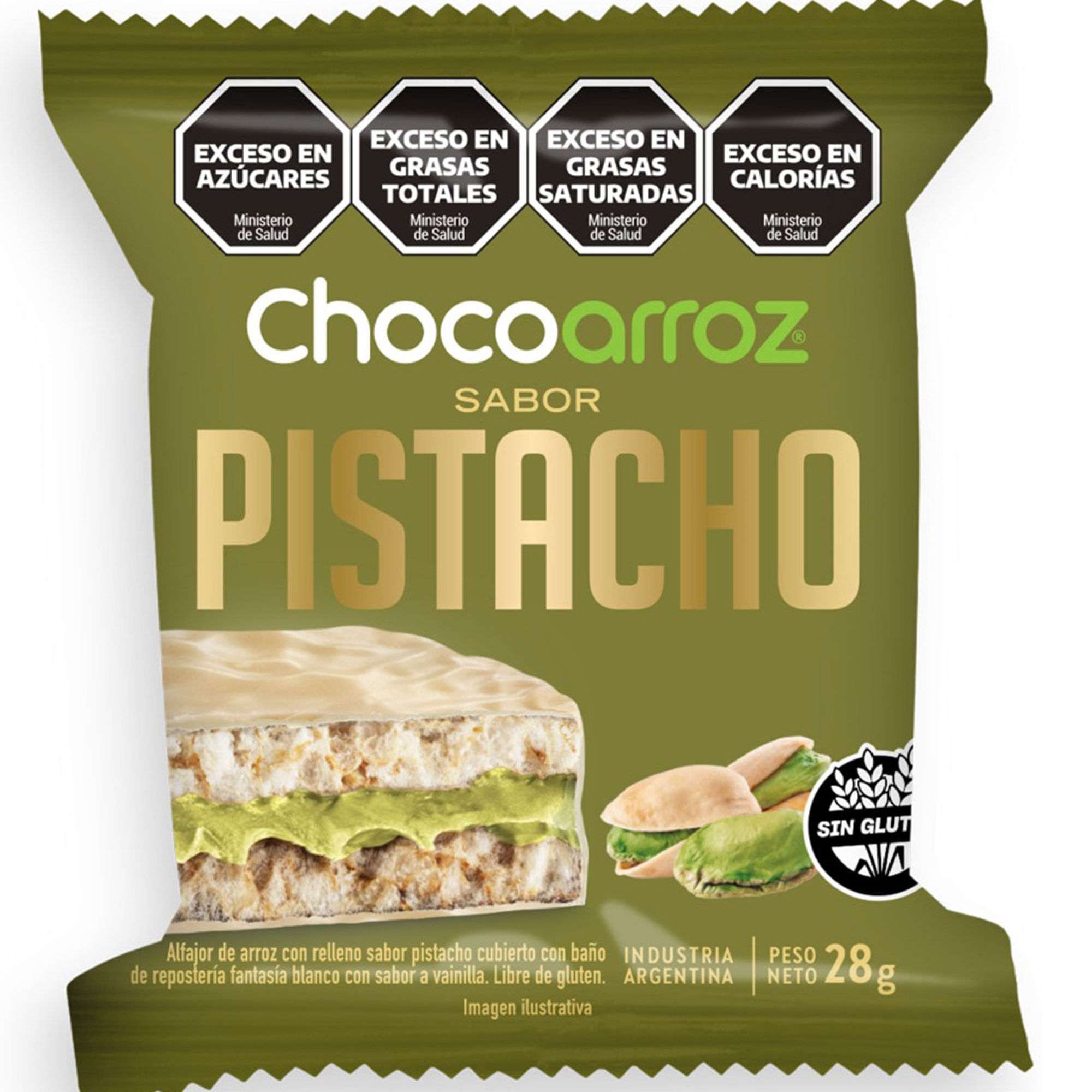 Alfajor de arroz sabor pistacho Chocoarroz 28 grs