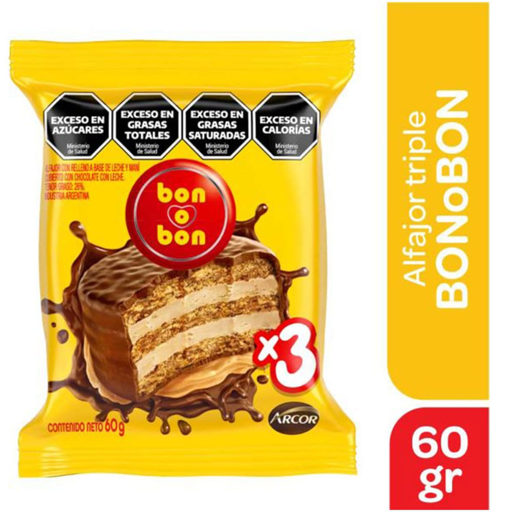 Alfajor triple de chocolate Bon o Bon 60 grs
