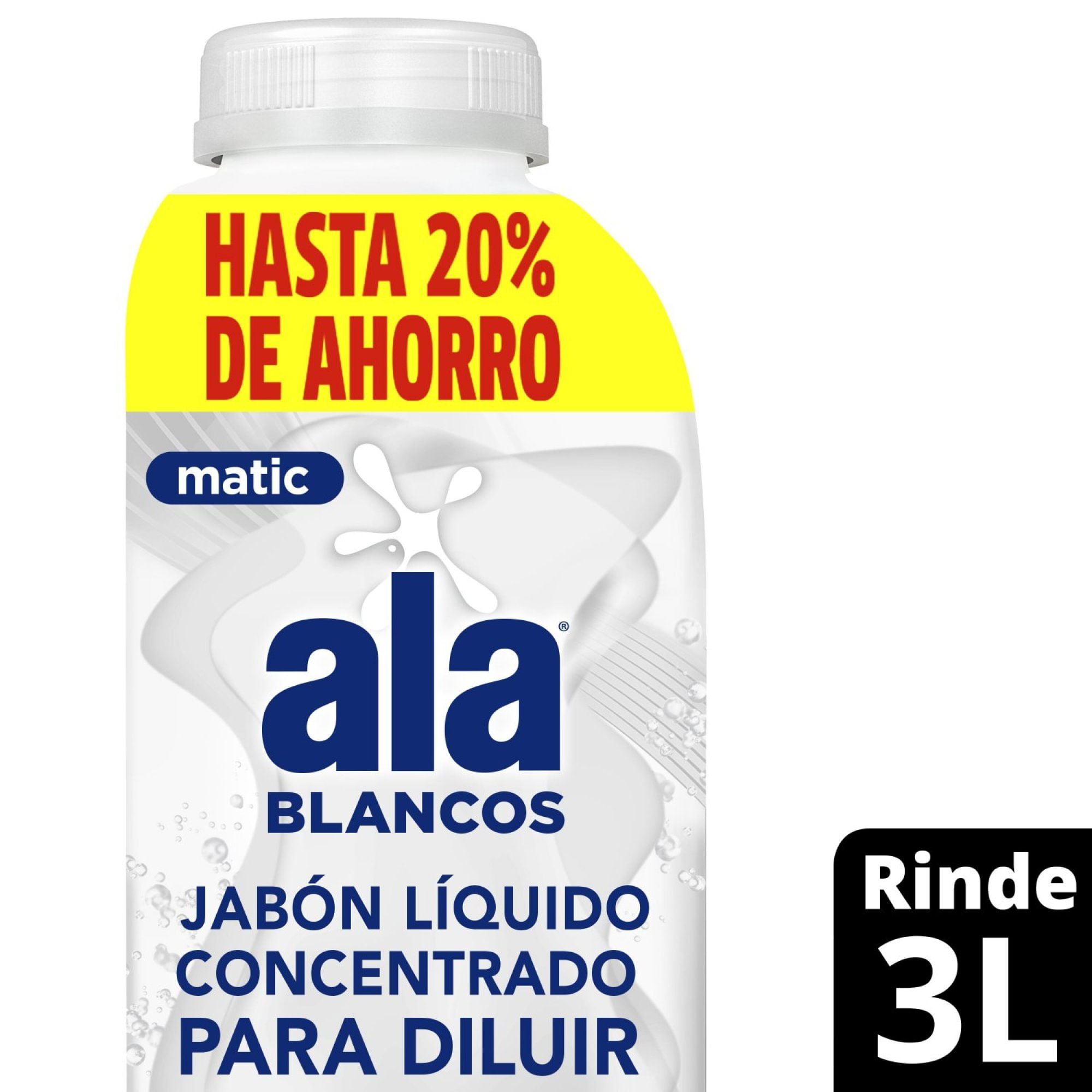 Jabón Líquido Concentrado para Diluir Ala Blancos más blancos Baja Espuma 500 ml
