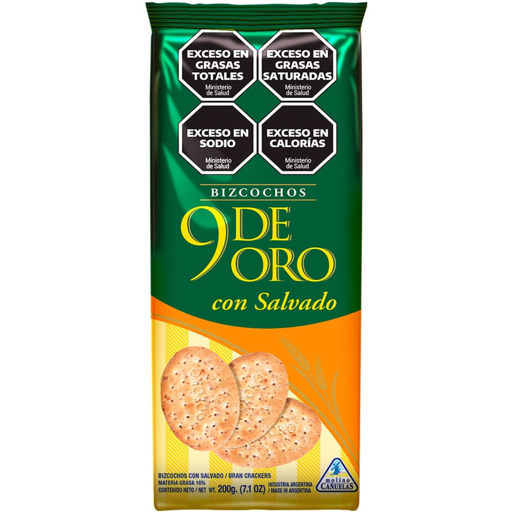 Bizcochos de grasa con salvado 9 De Oro 200 grs