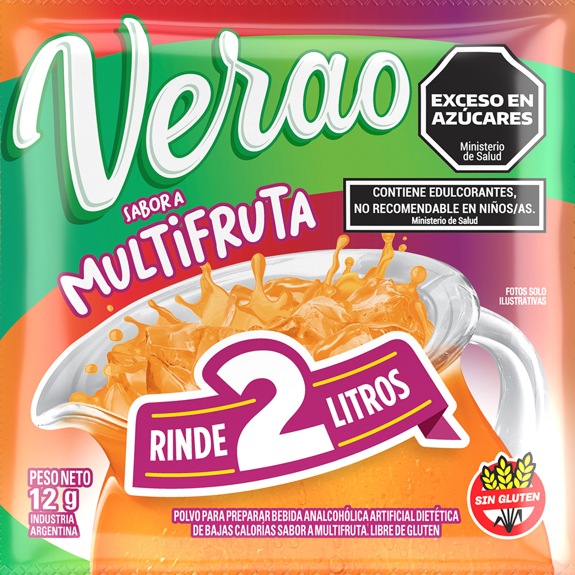 Jugo en polvo Verao de multifruta sobre 12 grs