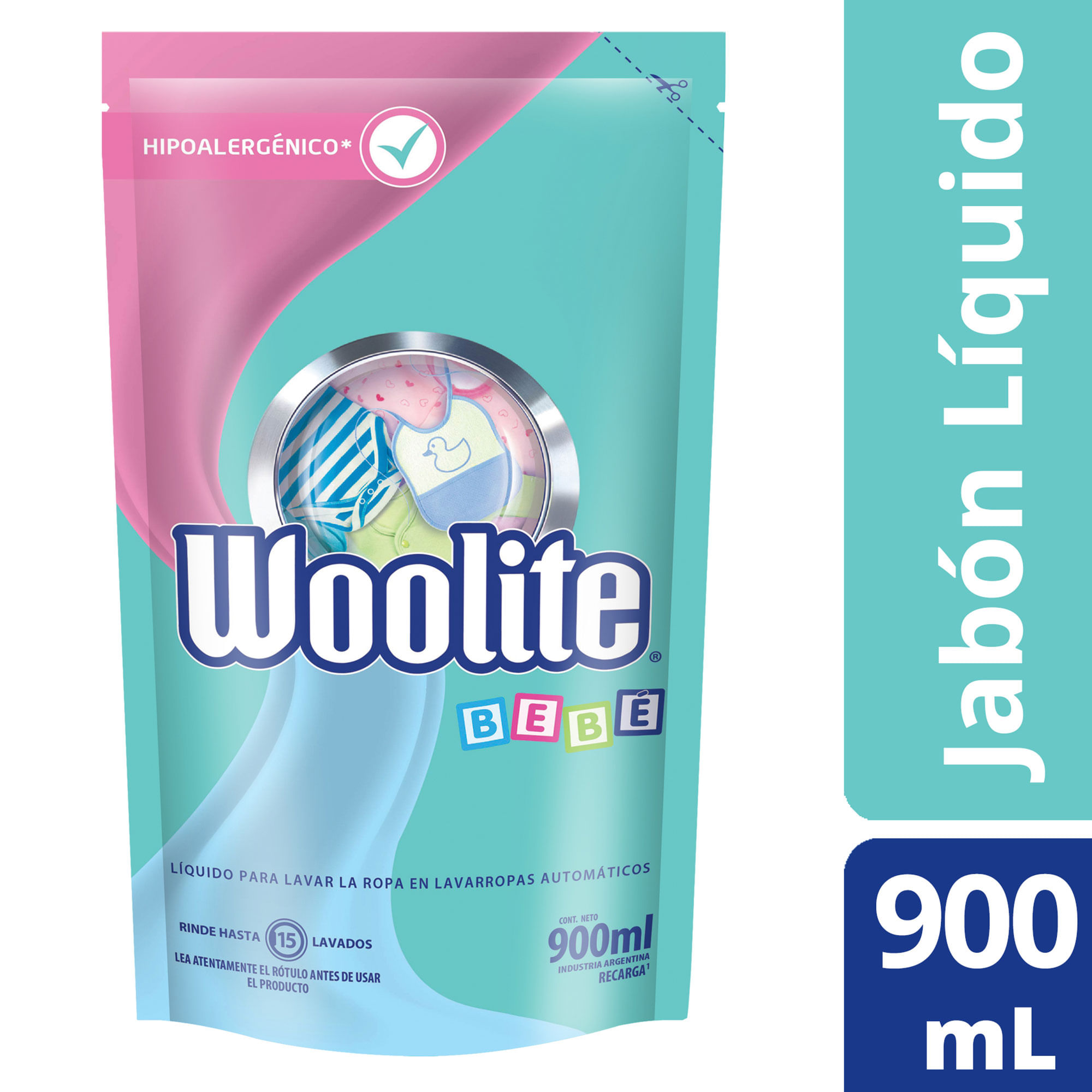 Jabón líquido para ropa Woolite bebé en máquina repuesto 900 ml.
