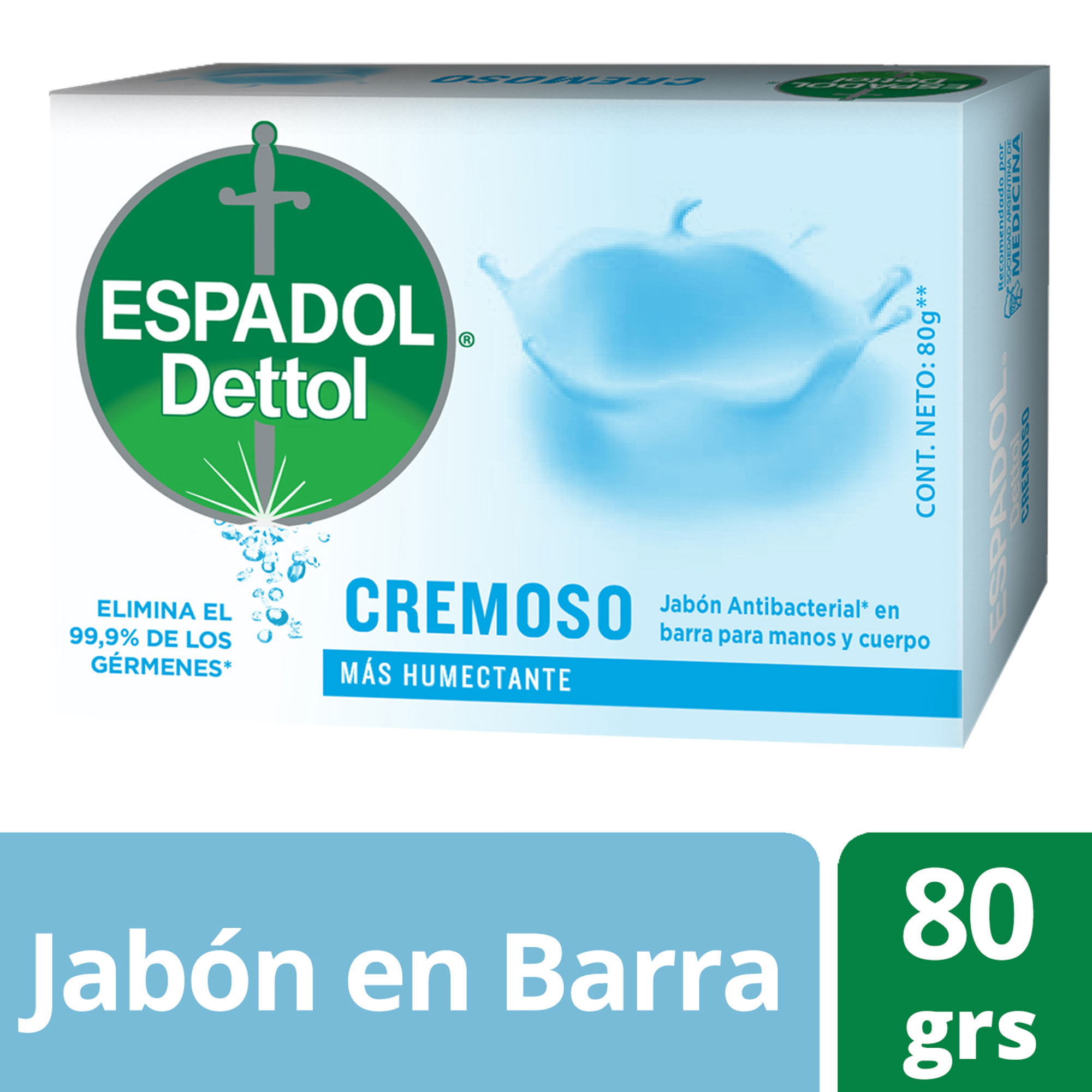 Jabón antibacterial cremoso Espadol 80 g.