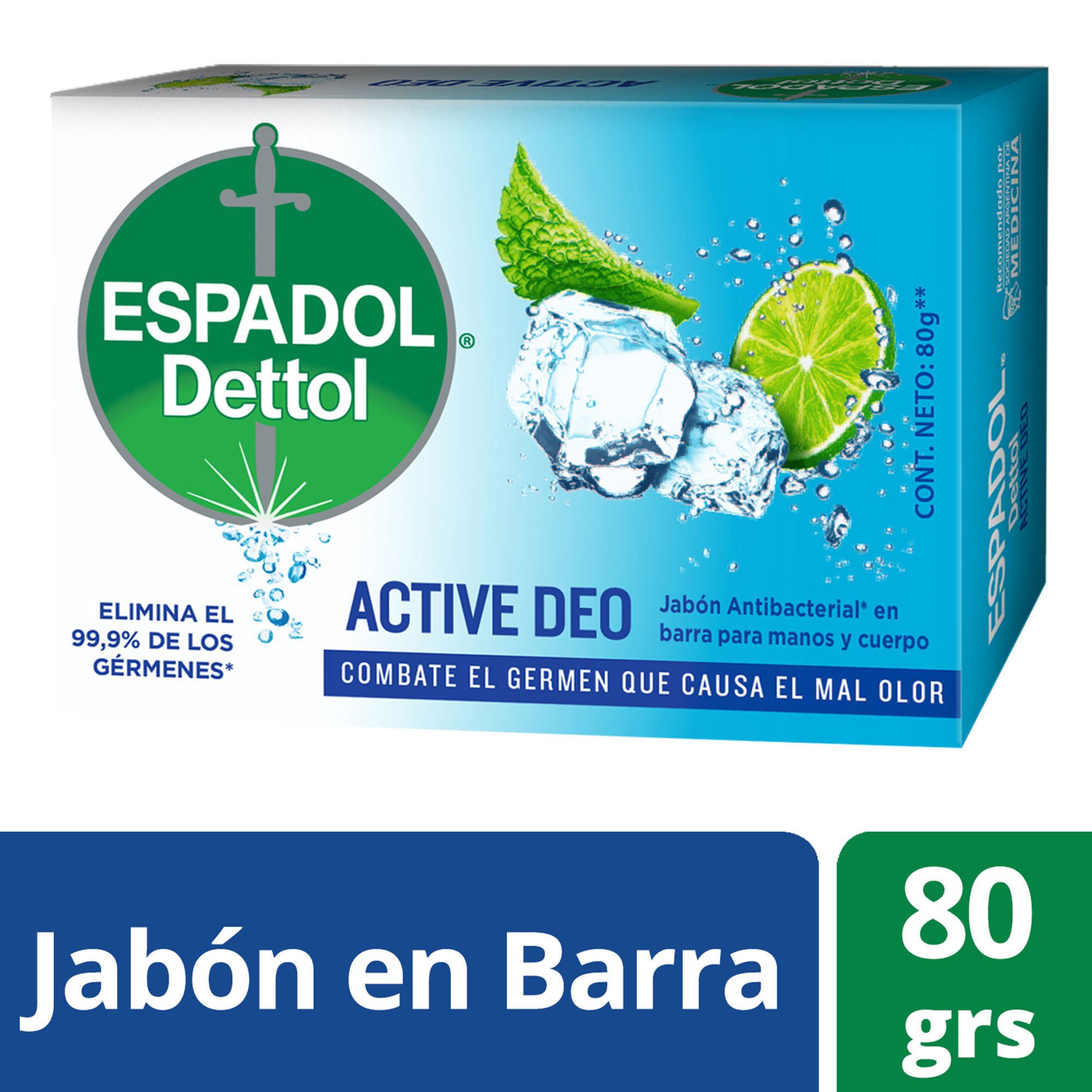 Jabón antibacterial active deo Espadol 80 g.