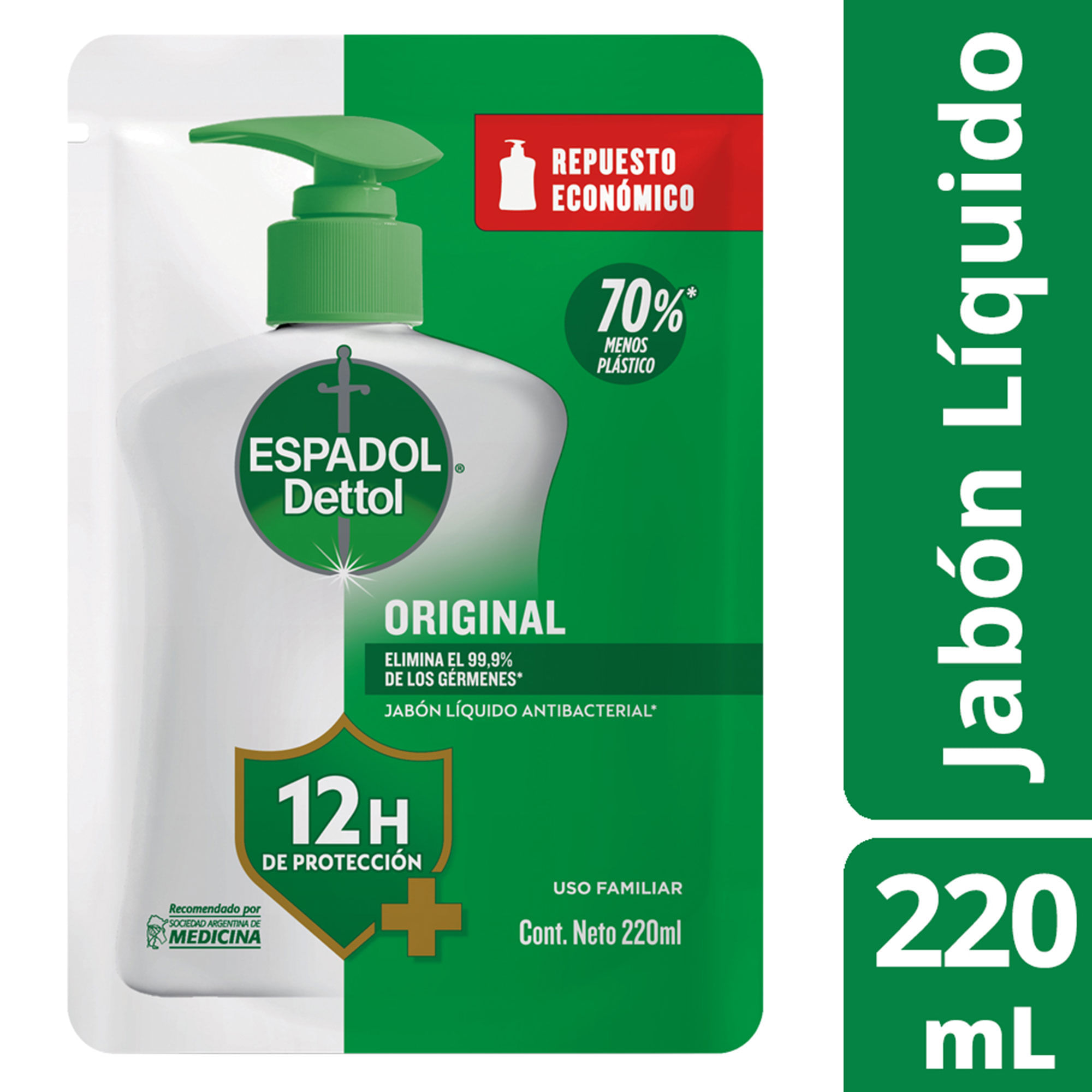 Jabón líquido Espadol antibacterial original repuesto 220 cc.