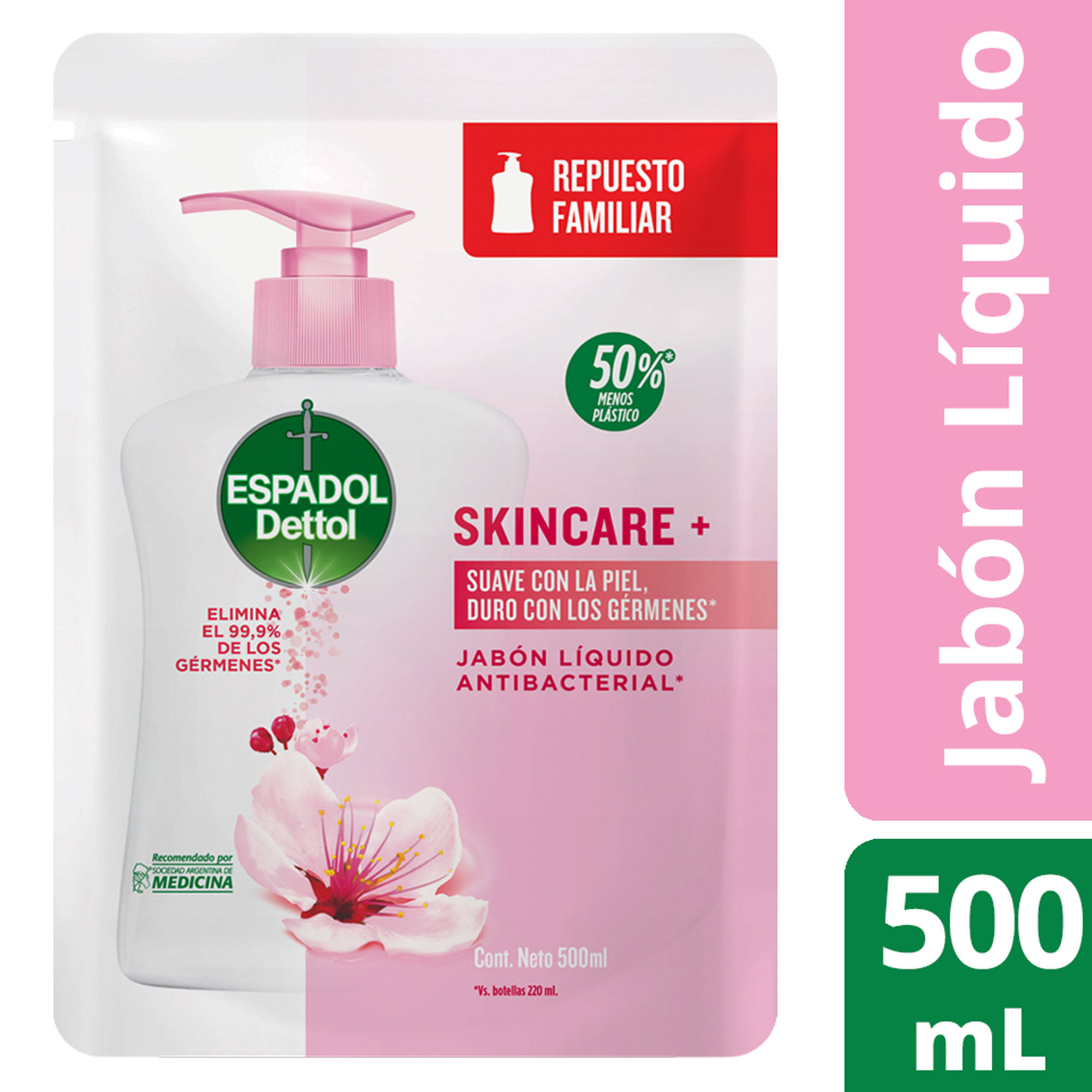 Jabón líquido Espadol antibacterial skincare repuesto 500 cc.
