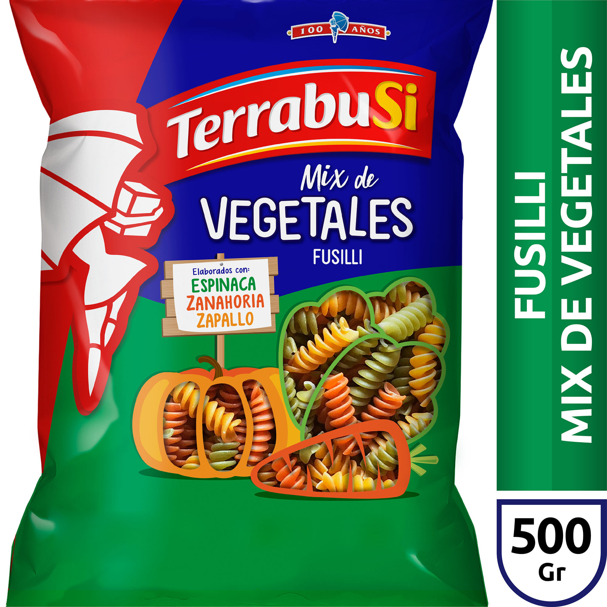 Fideos tirabuzón Terrabusi 3 vegetales 500 g.