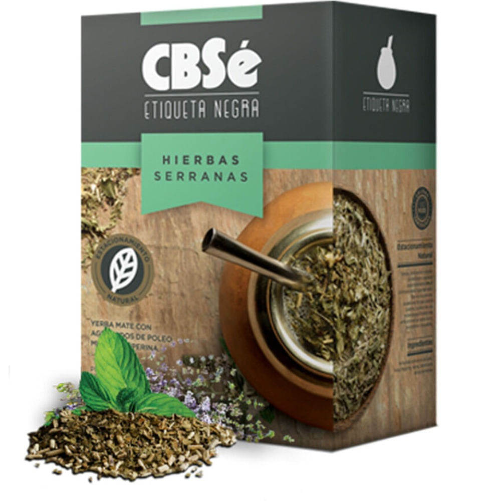 Yerba mate CBSé etiqueta negra con hierbas serranas 500 g.