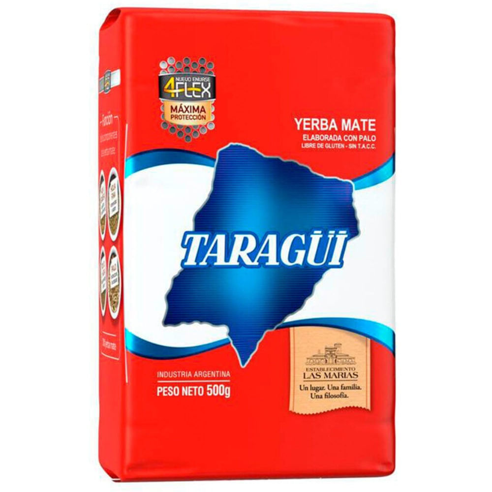 Yerba mate Taragüi con palo origen controlado 4flex 500 g.