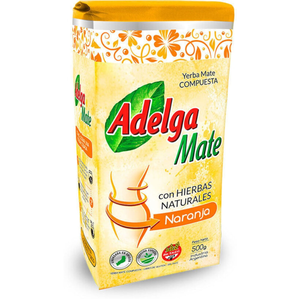 Yerba mate sabor naranja Adelgamate 500 g.