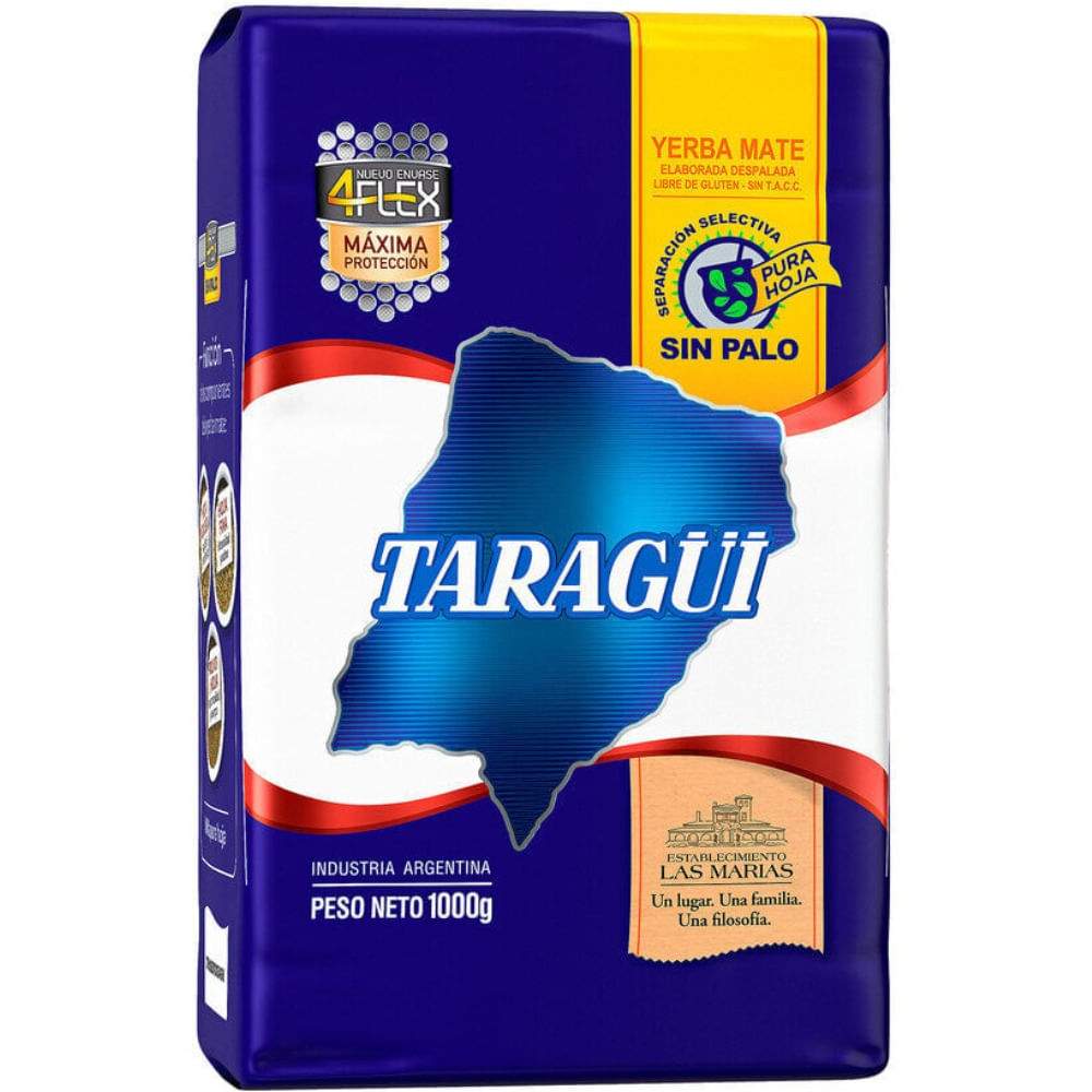 Yerba mate sin palo 4flex Taragüi 1 kg.