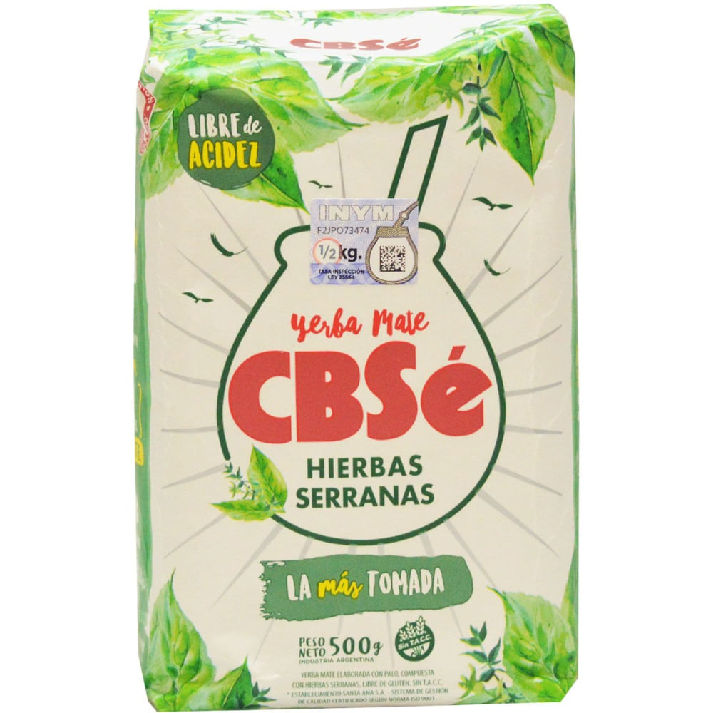 Yerba mate Cbsé con hierbas serranas 500 g.