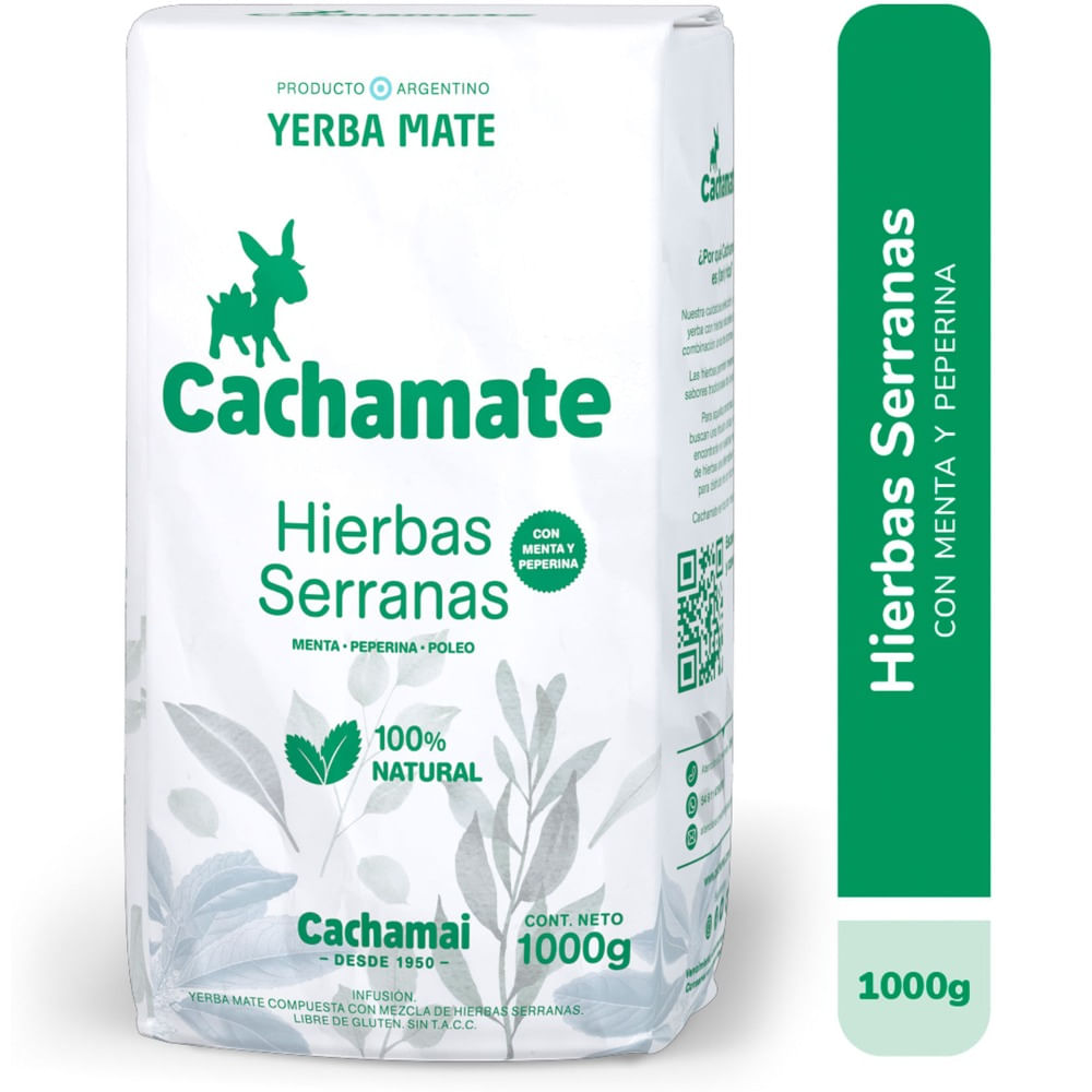 Yerba mate Cachamate hierbas serranas 1 kg.