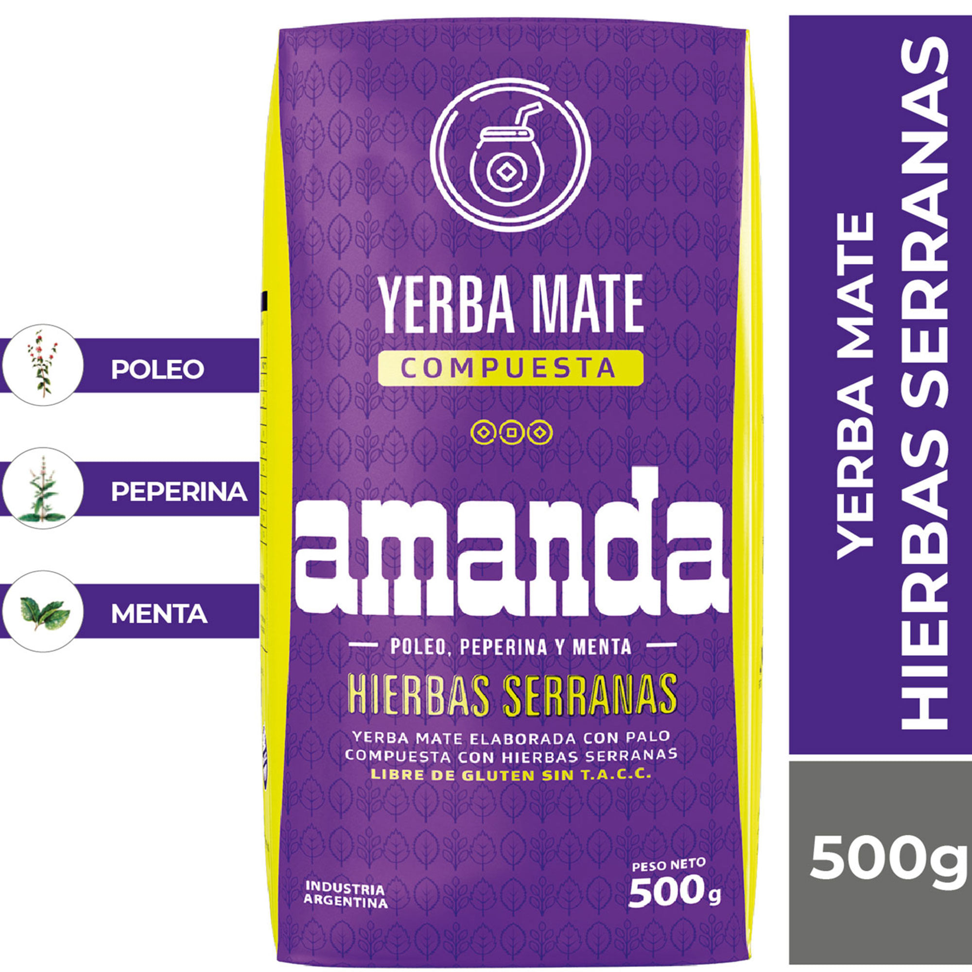 Yerba mate Amanda con hierbas serranas 500 g.