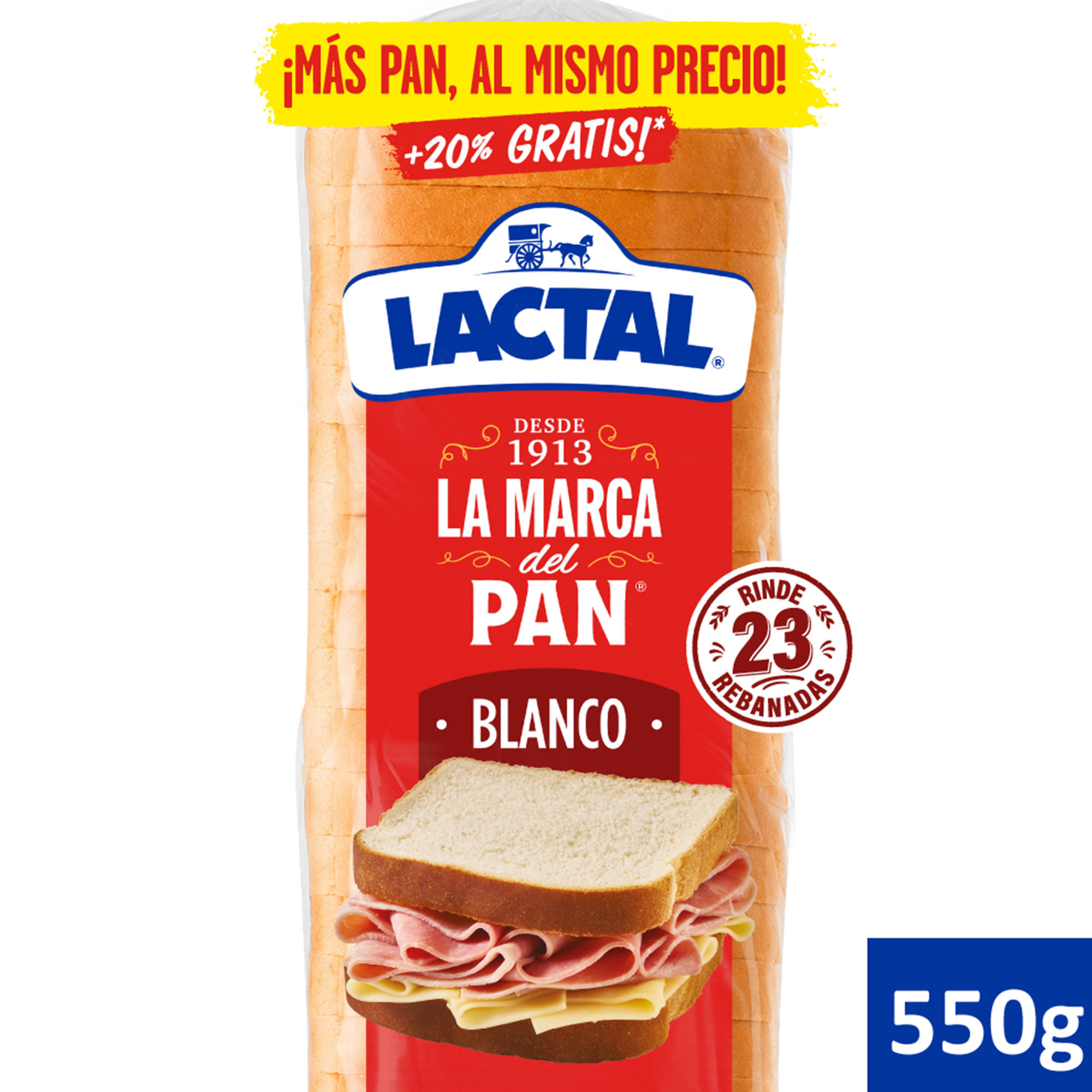 Pan blanco en rodajas finas Lactal bolsa 550 grs