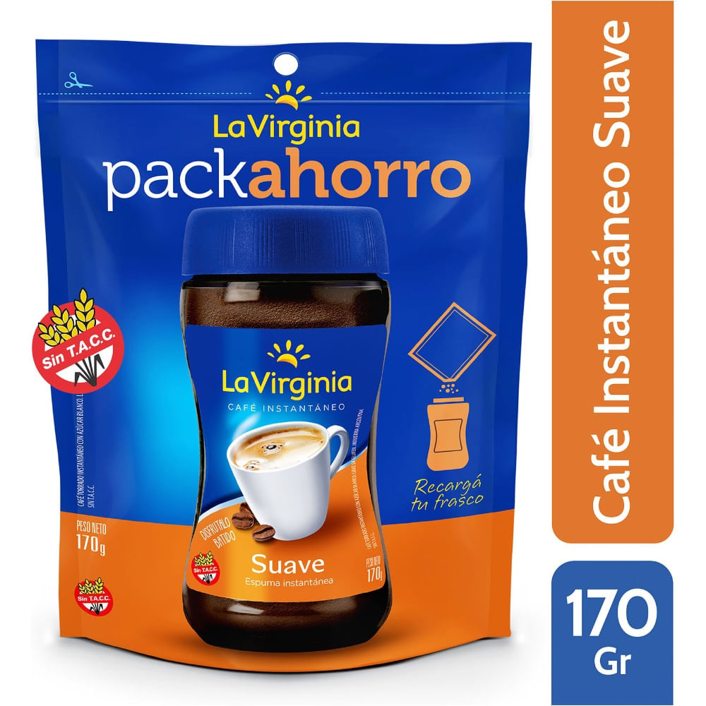 Café instantáneo suave La Virginia doy pack 170 g.