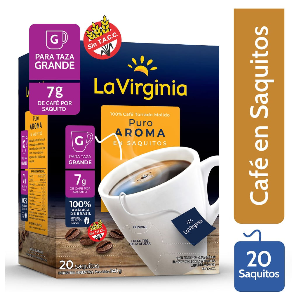 Café en saquitos La Virginia más aroma caja x 20 uni