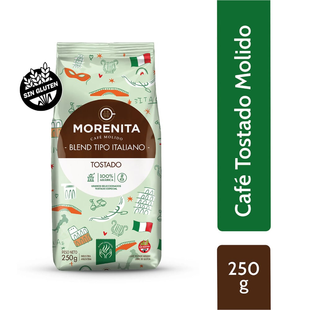 Café tostado molido Morenita italiano 250 grs