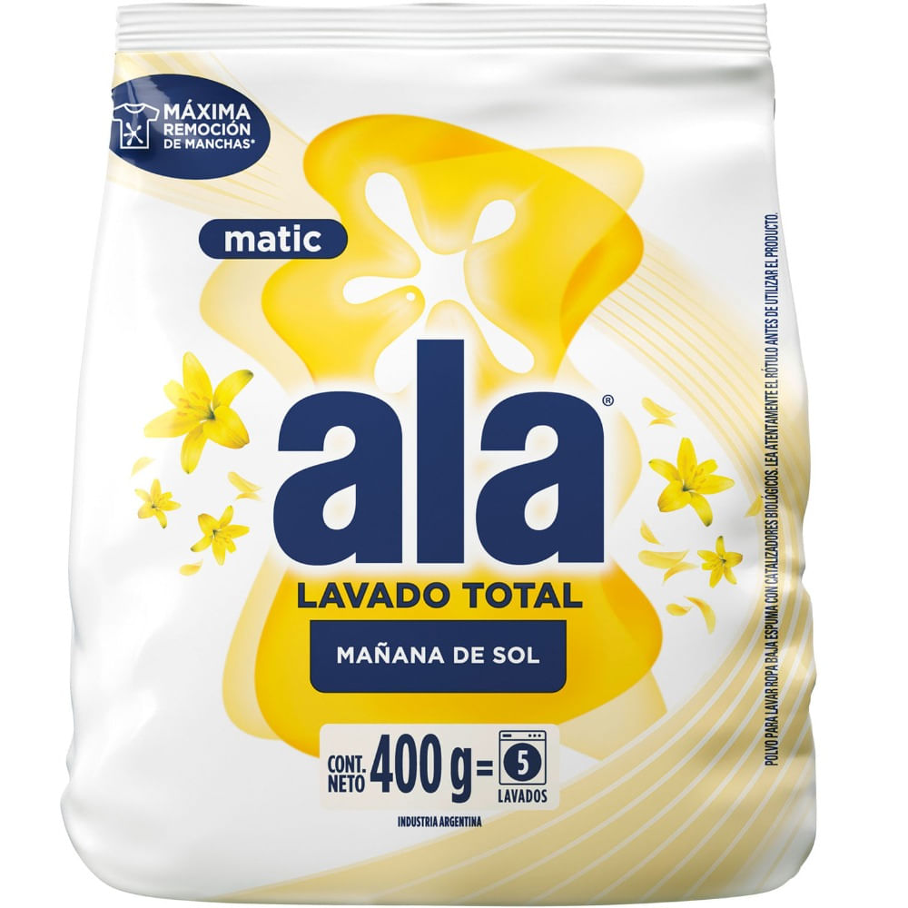 Jabón en polvo Ala matic mañana de sol máxima blancura 400 grs
