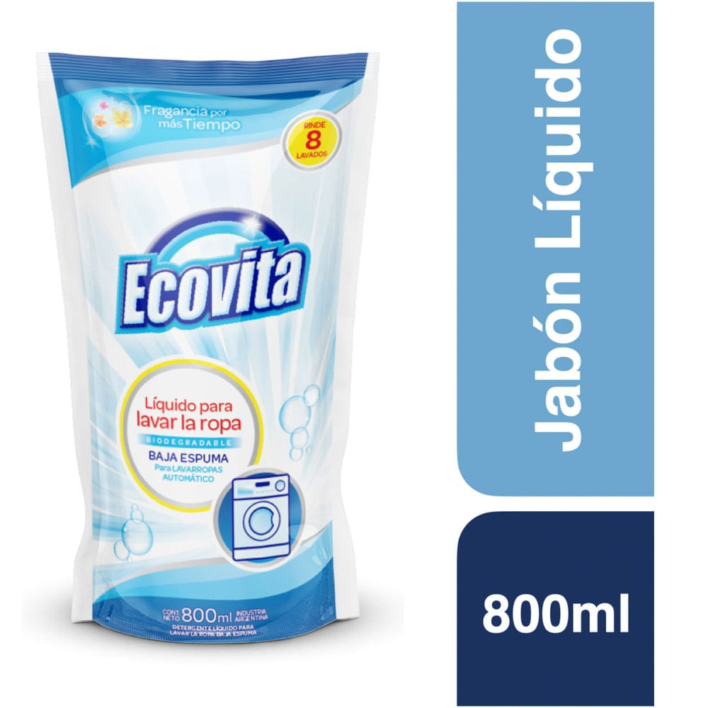 Jabón líquido Ecovita baja espuma repuesto 800 ml