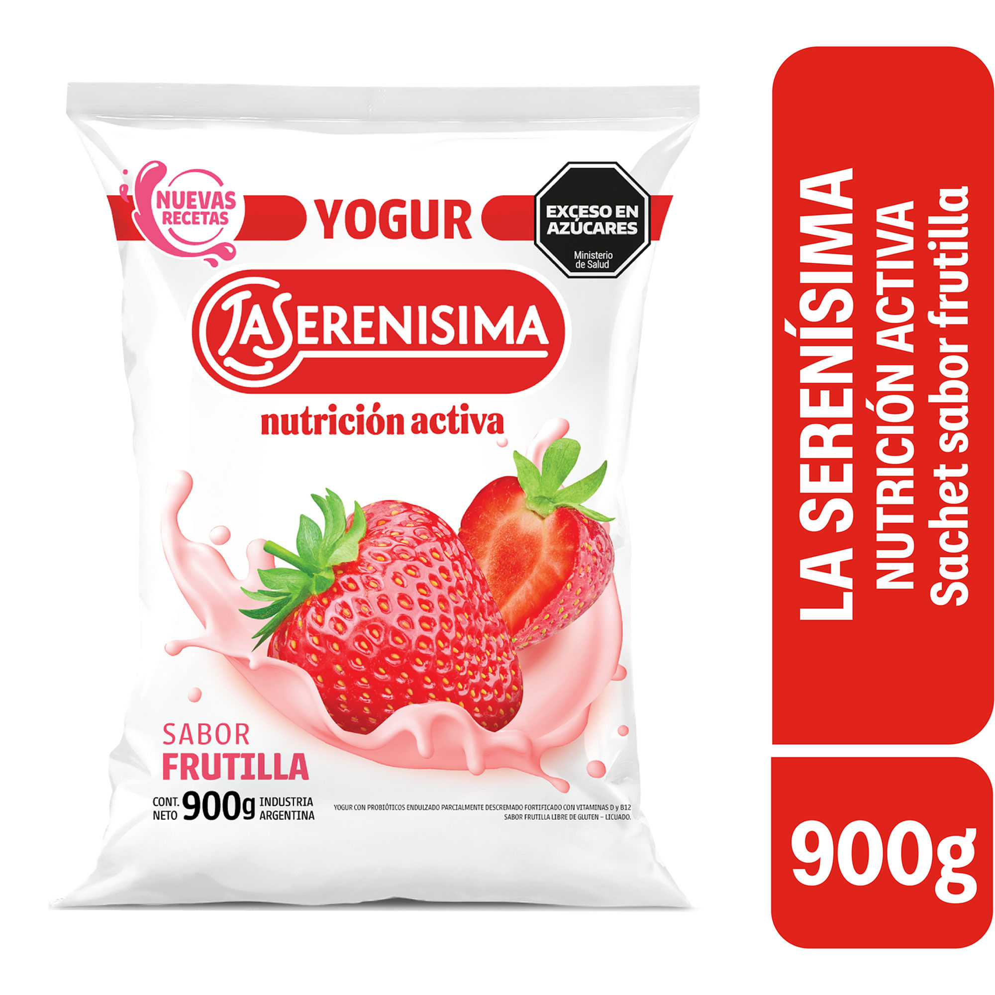 Sachet yogur entero sabor frutilla La Serenísima Nutrición Activa 900 grs