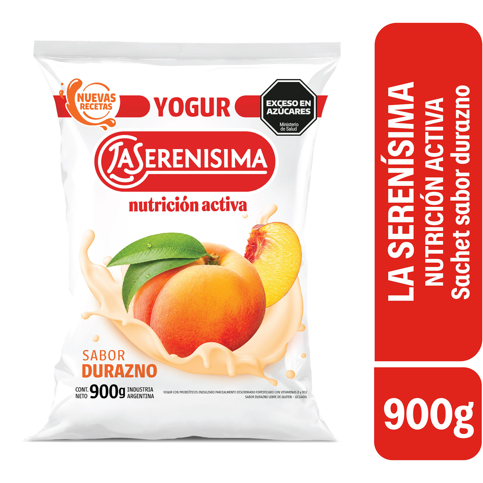 Sachet yogur entero sabor durazno La Serenísima Nutrición Activa 900 grs