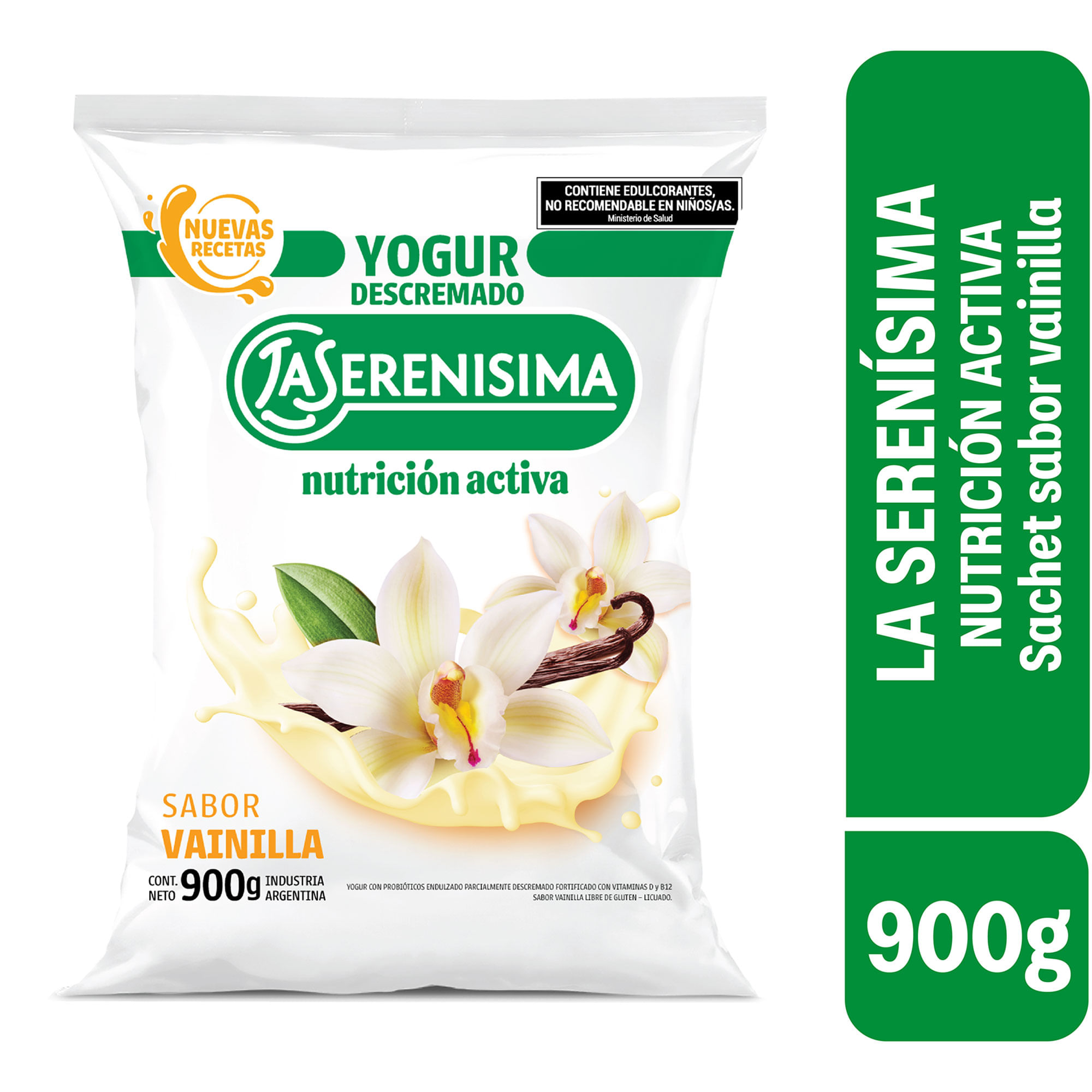 Sachet yogur descremado sabor vainilla La Serenísima Nutrición Activa 900 grs