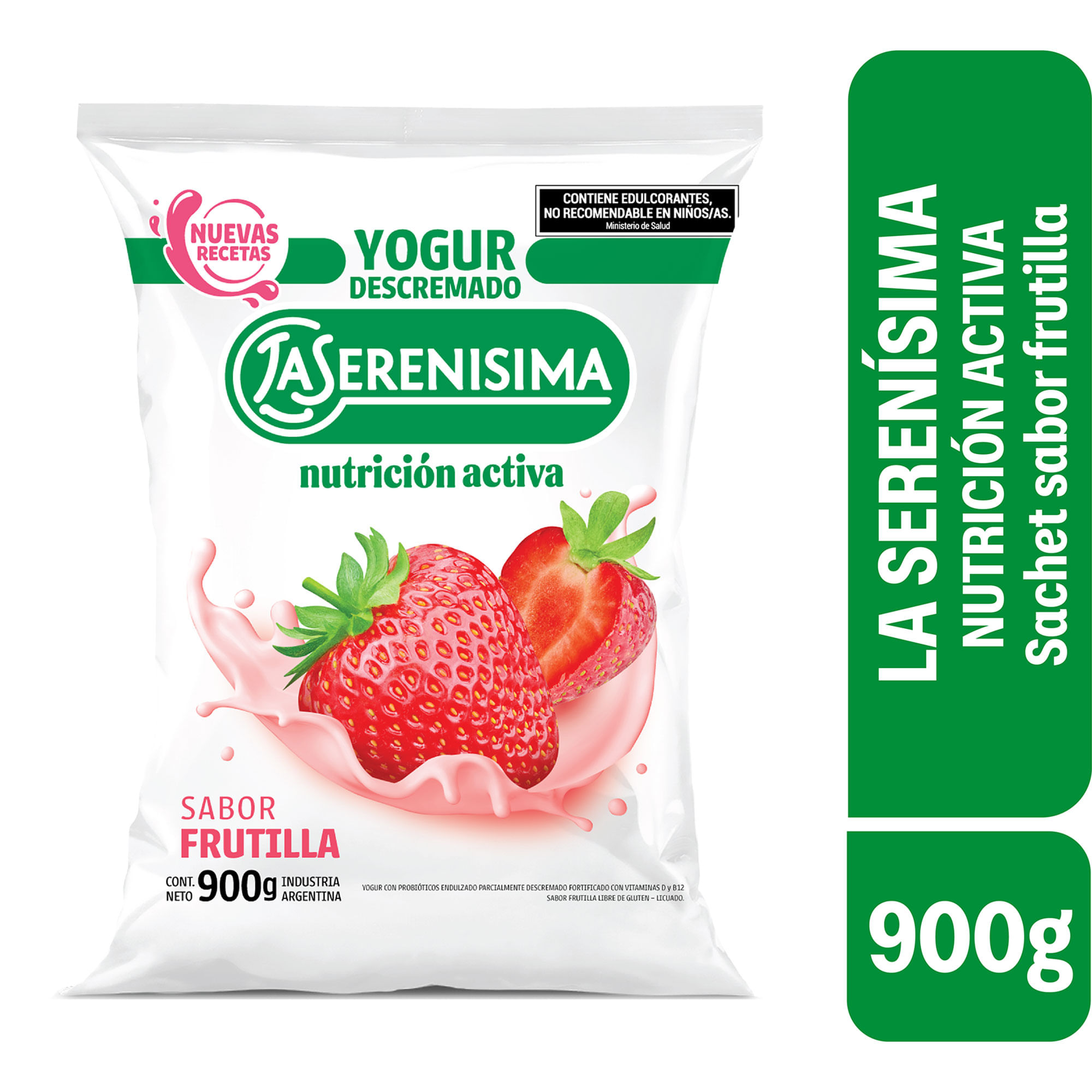 Sachet yogur descremado frutilla La Serenísima Nutrición Activa 900 grs