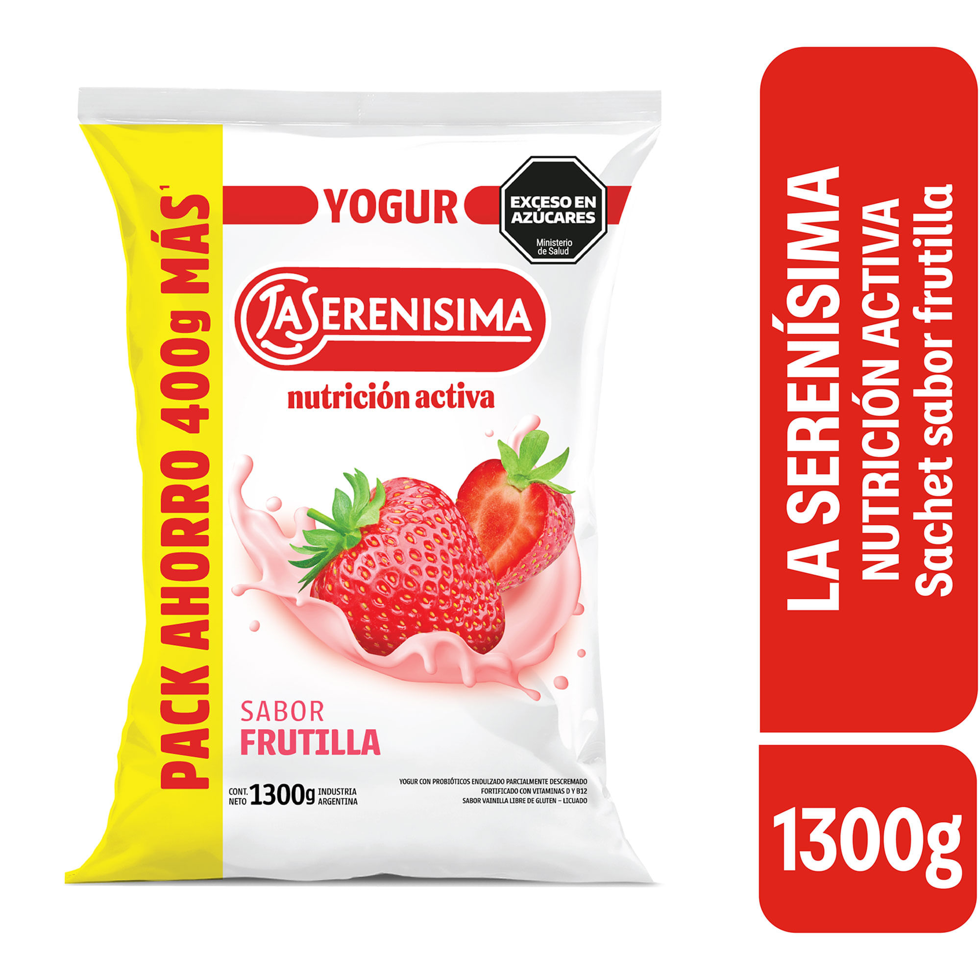 Yogur sachet entero sabor frutilla La Serenísima Nutrición Activa 1300 grs
