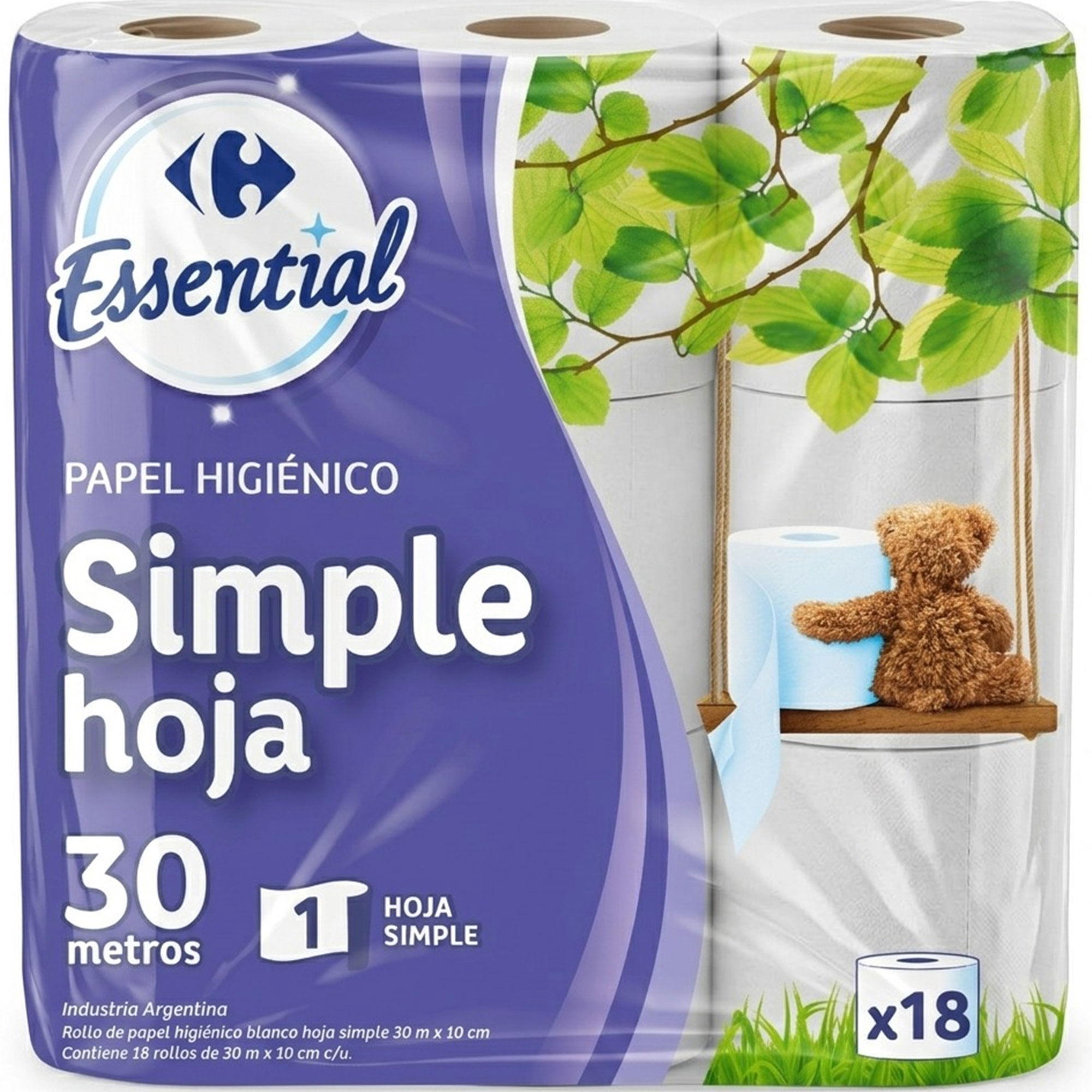 Papel higiénico hoja simple Carrefour 18 x 30 m.